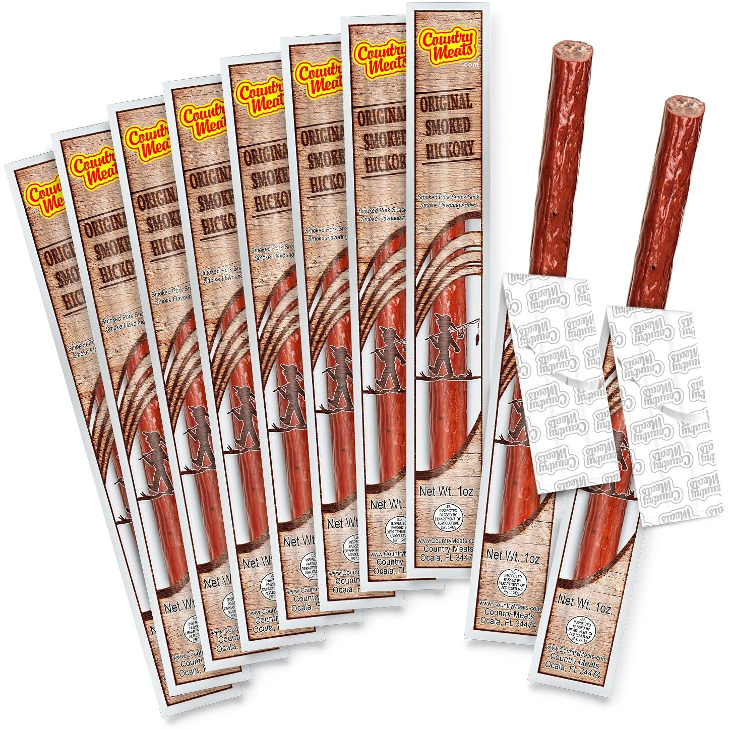 Country Meats, Meat Sticks, 0 Trans Fat, Usda Certified, Good Source Of Protein, Carb Conscious Snack (10 Meat Sticks, Original Smoked Hickory)