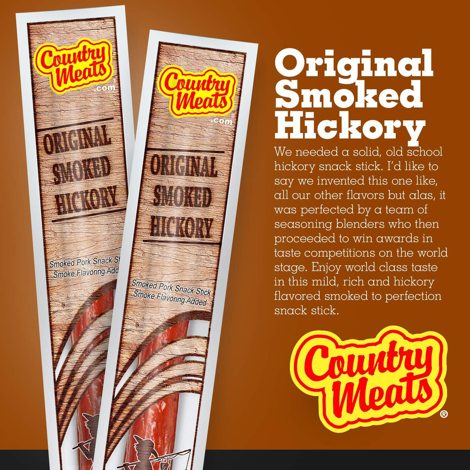 Country Meats, Meat Sticks, 0 Trans Fat, Usda Certified, Good Source Of Protein, Carb Conscious Snack (10 Meat Sticks, Original Smoked Hickory)
