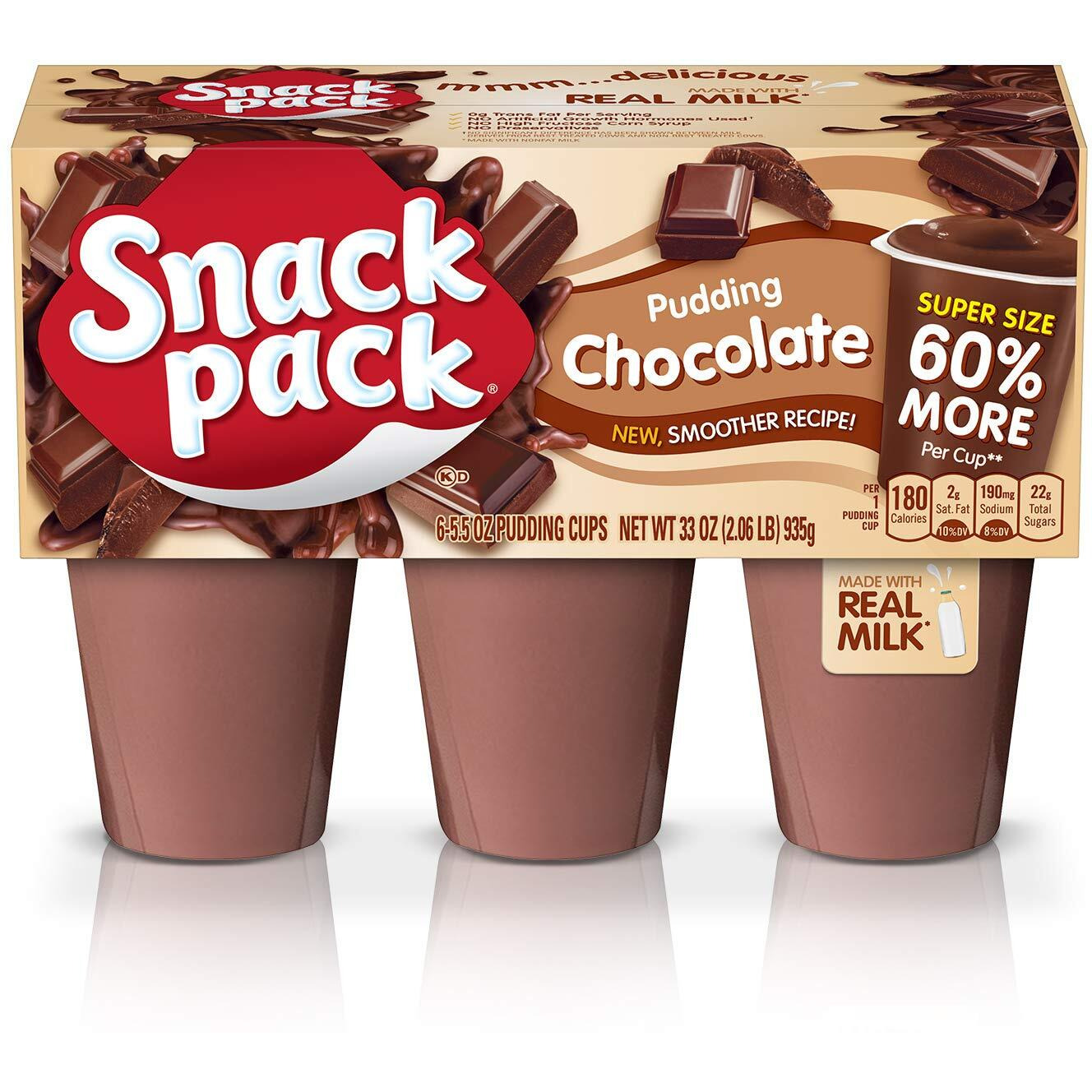 Super Snack Pack Chocolate Pudding Cups, 6 Count, 8 Pack