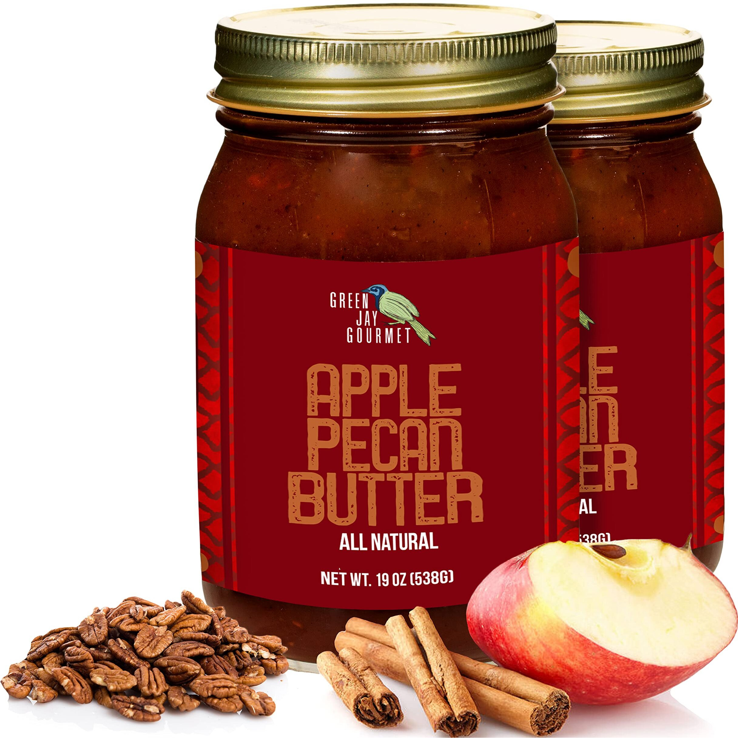 Green Jay Gourmet Apple Pecan Butter - All-Natural, Gluten-Free Fruit Spread - Pecan Apple Butter With Cinnamon - Gourmet Fruit Butter - No Corn Syrup, Preservatives Or Trans-Fats - 2 X 19 Ounces