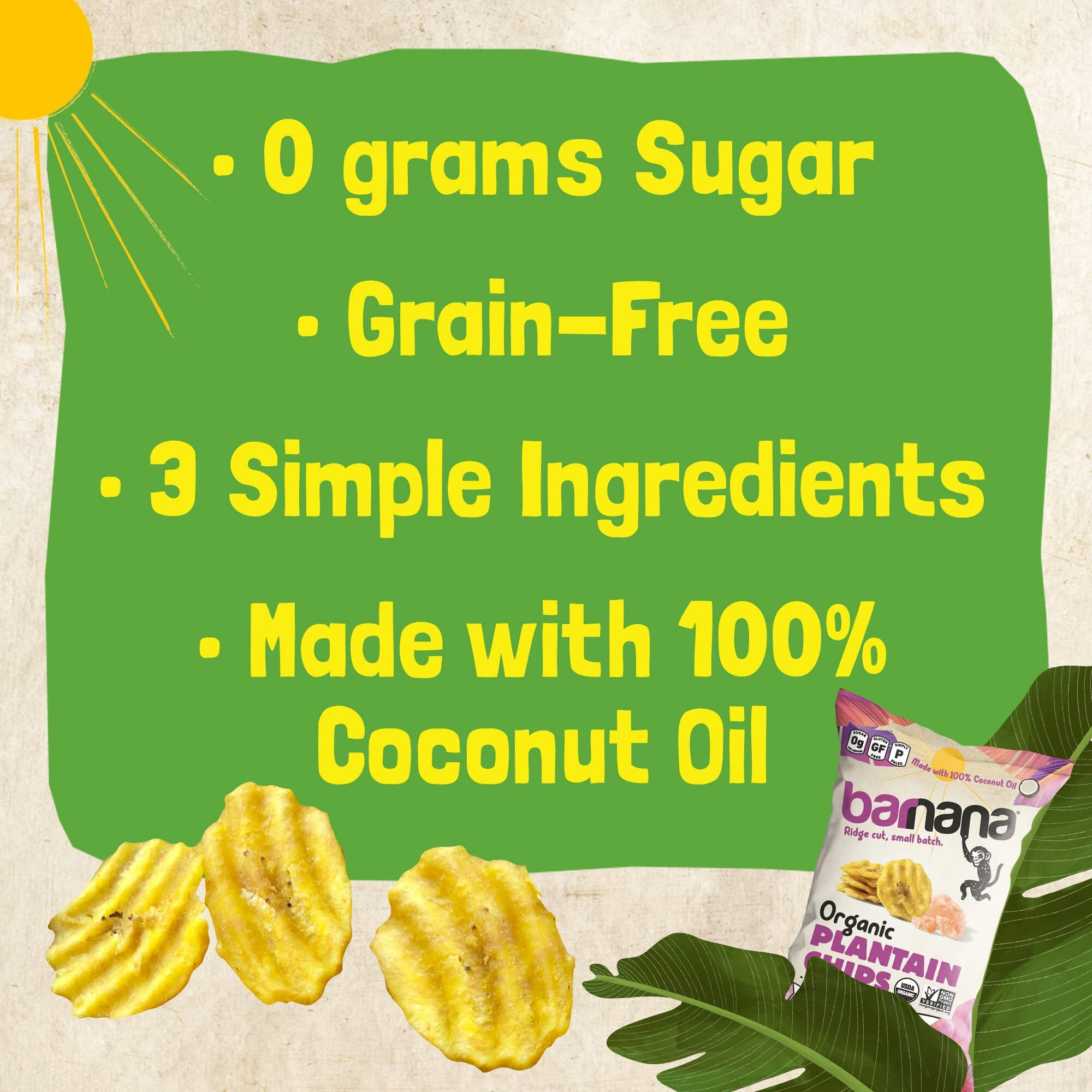 Barnana - Organic Plantain Chips, Himalayan Pink Salt, Healthy Snack Made With 100% Coconut Oil, Non-Gmo, Potato Chip Alternative, Zero Sugar, Paleo, Grain-Free, Usda Organic, Vegan (5 Oz, 6-Pack)
