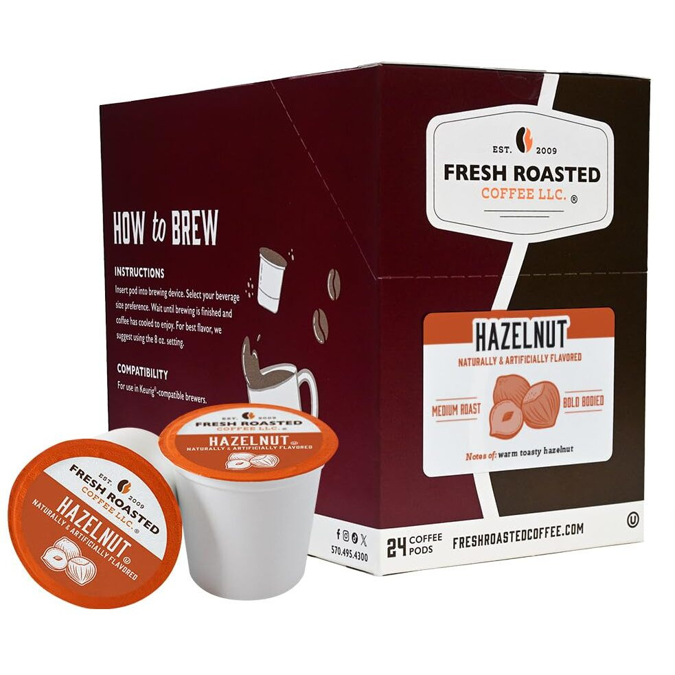 Fresh Roasted Coffee, Hazelnut, Flavored Coffee Pods, 24 Count