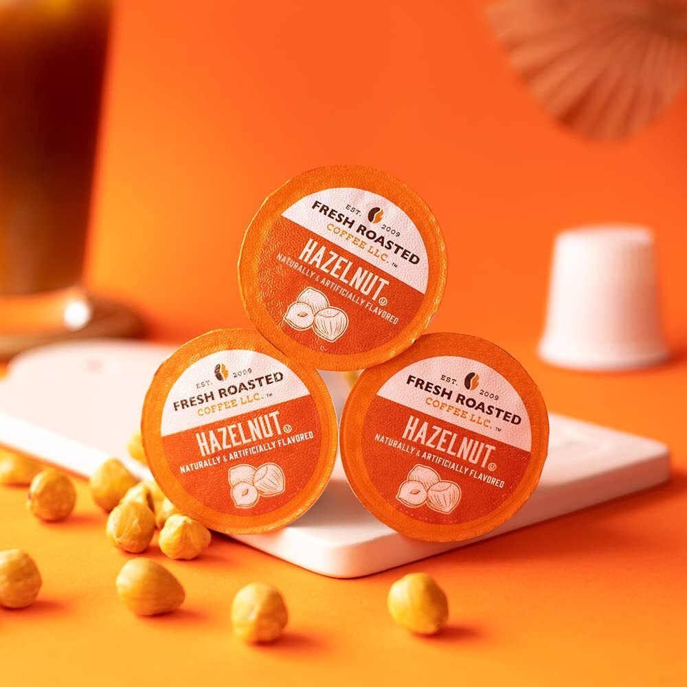 Fresh Roasted Coffee, Hazelnut, Flavored Coffee Pods, 24 Count