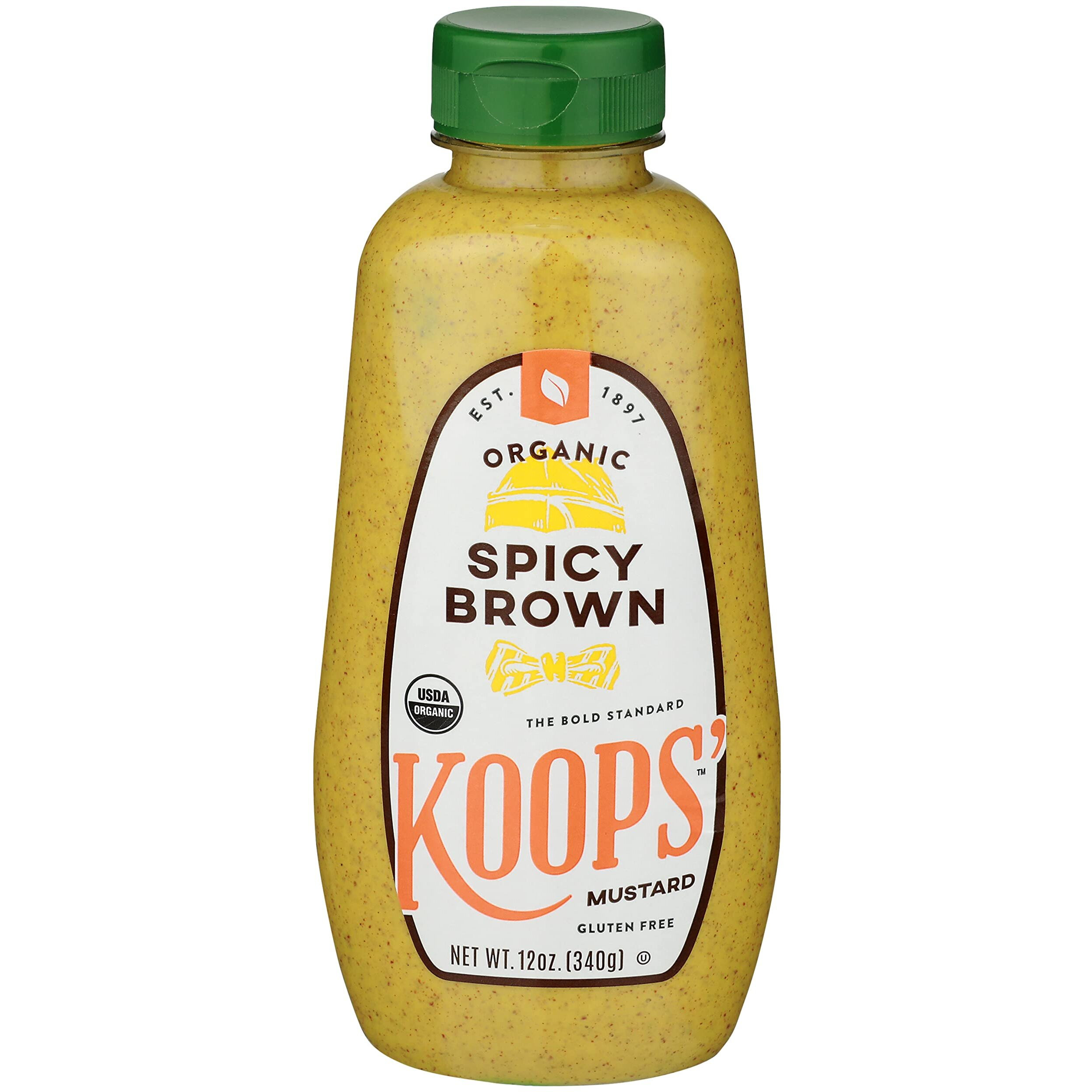 Koops' Organic Spicy Brown Mustard - Bold And Brown Mustard Sauce, Gluten-Free, Kosher, Usda Certified Organic, Made In Usa, From Quality Mustard Seeds - 12 Oz, Pack Of 1