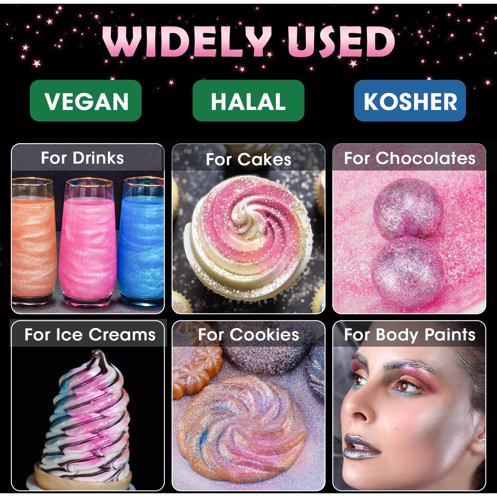 Nihome Edible Food-Grade Glitter Powder Glimmer Luster Dust Metallic Fancy Food Decorating Sprinkle Glimmery Dust For Drink Wine Beverage Cake Bakery Vegan Allergen-Free (Pink, 0.35Oz/10G)