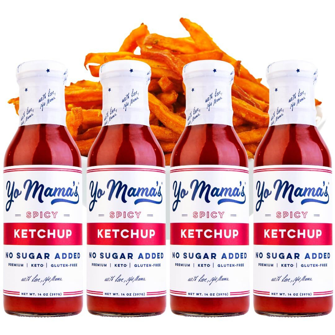 Yo Mama's Foods Keto Spicy Ketchup - Pack Of (4) - No Sugar Added, Low Carb, Vegan, Gluten Free, Paleo Friendly, And Made With Whole Non-Gmo Tomatoes