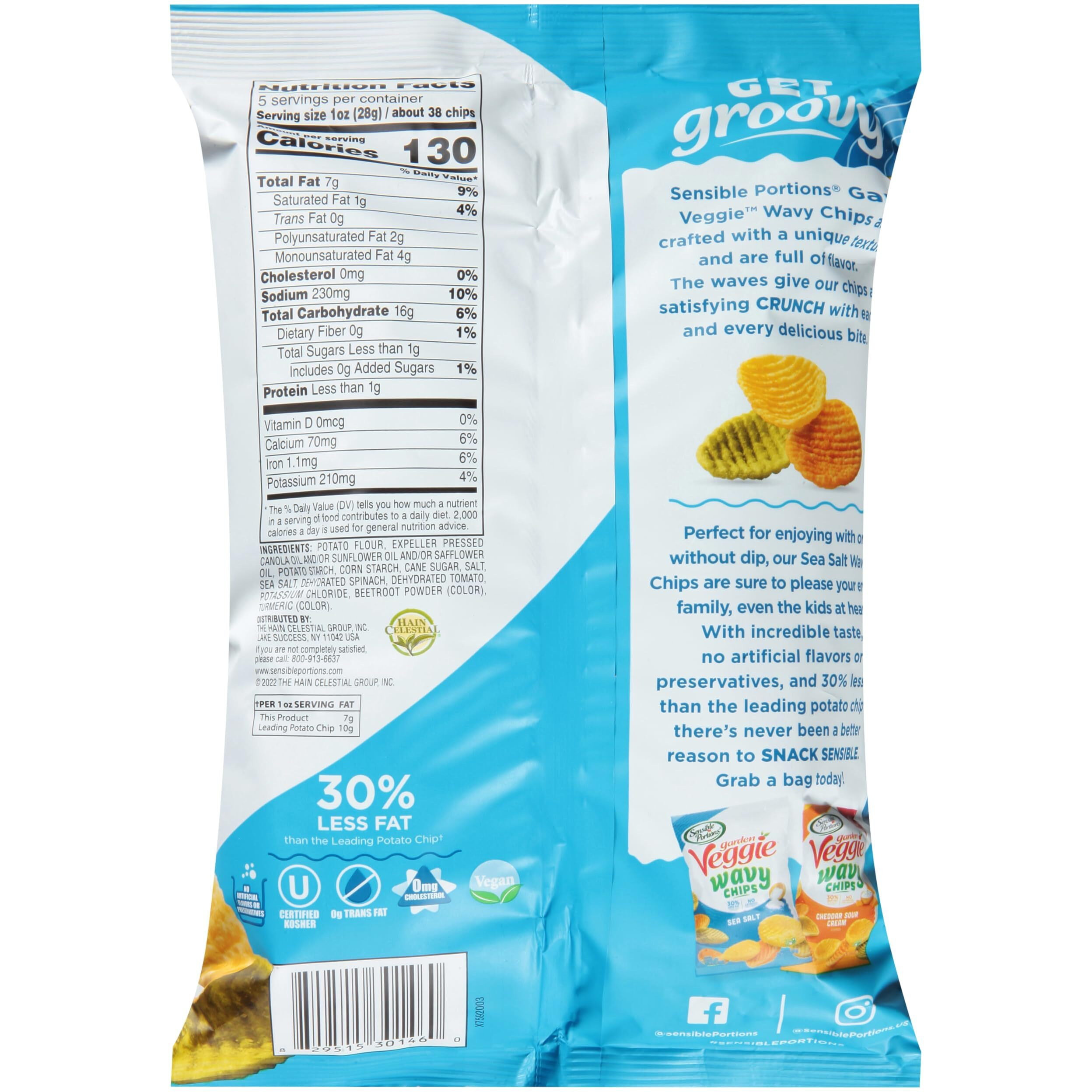 Sensible Portions Garden Veggie Wavy Chips, Sea Salt, 5 Oz (Pack Of 12)