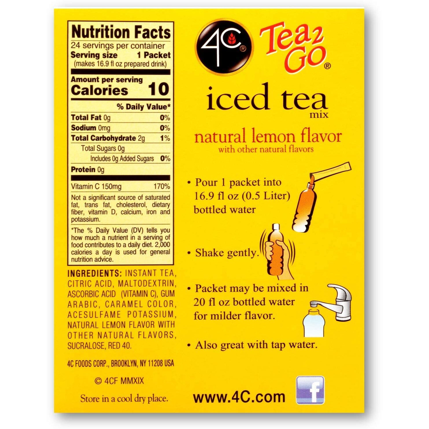 4C Powder Drink Mix Packets, Lemon Tea, 24 Count, Singles Stix On The Go, Refreshing Sugar Free Water Flavorings (Lemon Tea, 24 Count (Pack Of 6))