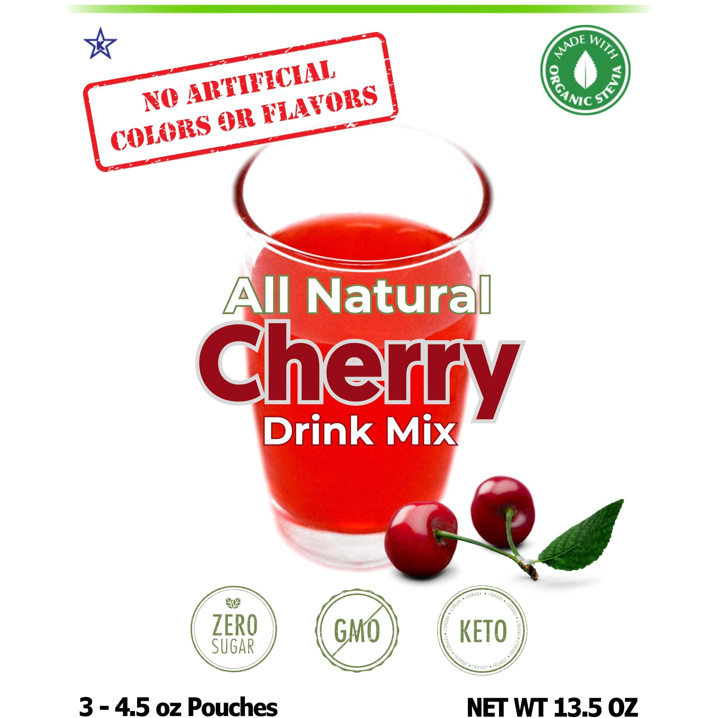 Gramzero All Natural Cherry Zero Calorie Sugar Free Drink Mix, Great For Nutrition Club Loaded Tea, Stevia Sweetened