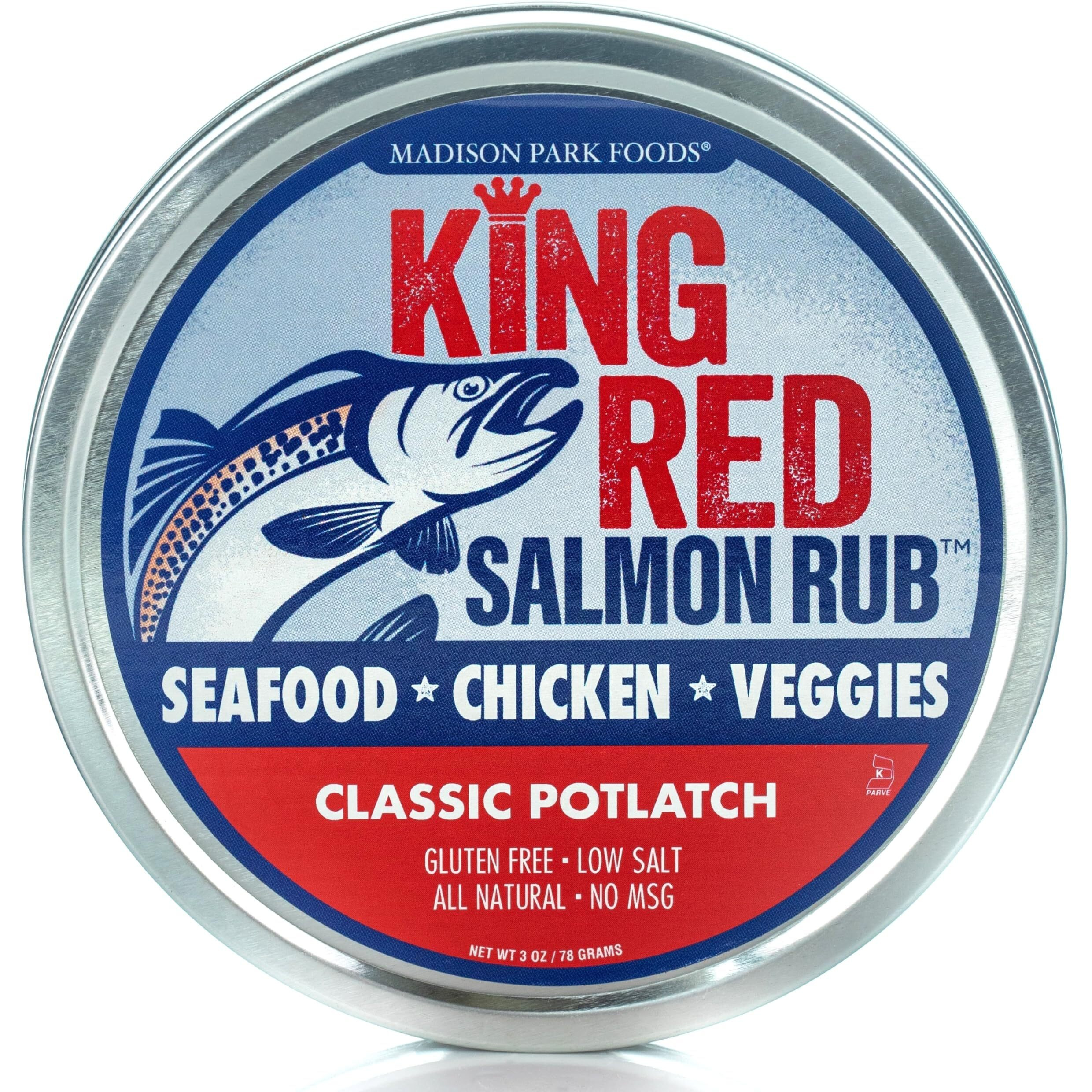 King Red Salmon Rub-Classic Potlatch Seasoning Dry Spice Blend-Restaurant Grilled Seafood And Fish-All Natural, Gluten Free, Keto, Low Sodium, No Msg-Madison Park Foods, 3 Oz Tin