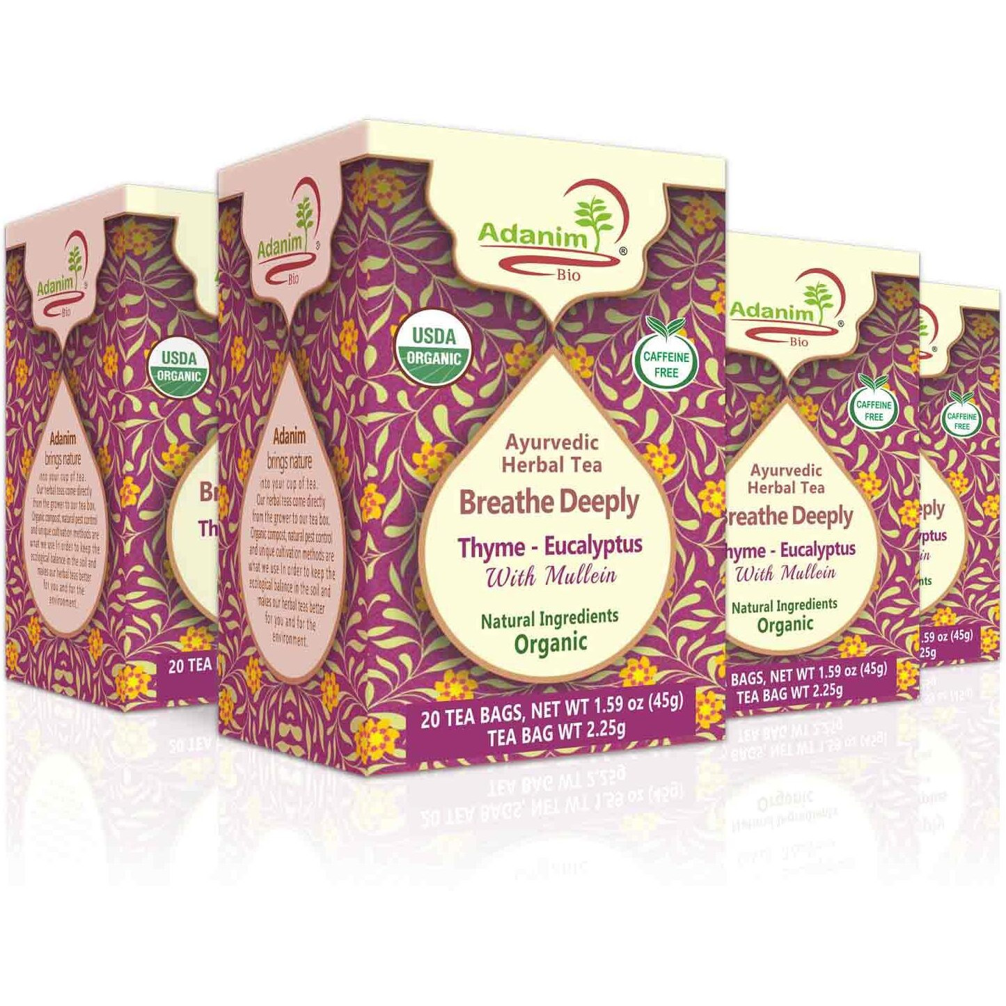 Adanim Bio Eucalyptus Mullein Tea, 40 Teabags Of Organic Eucalyptus, Thyme, And Mullein. Providing Health Benefits To The Lungs. Usda-Certified And Kosher Tea