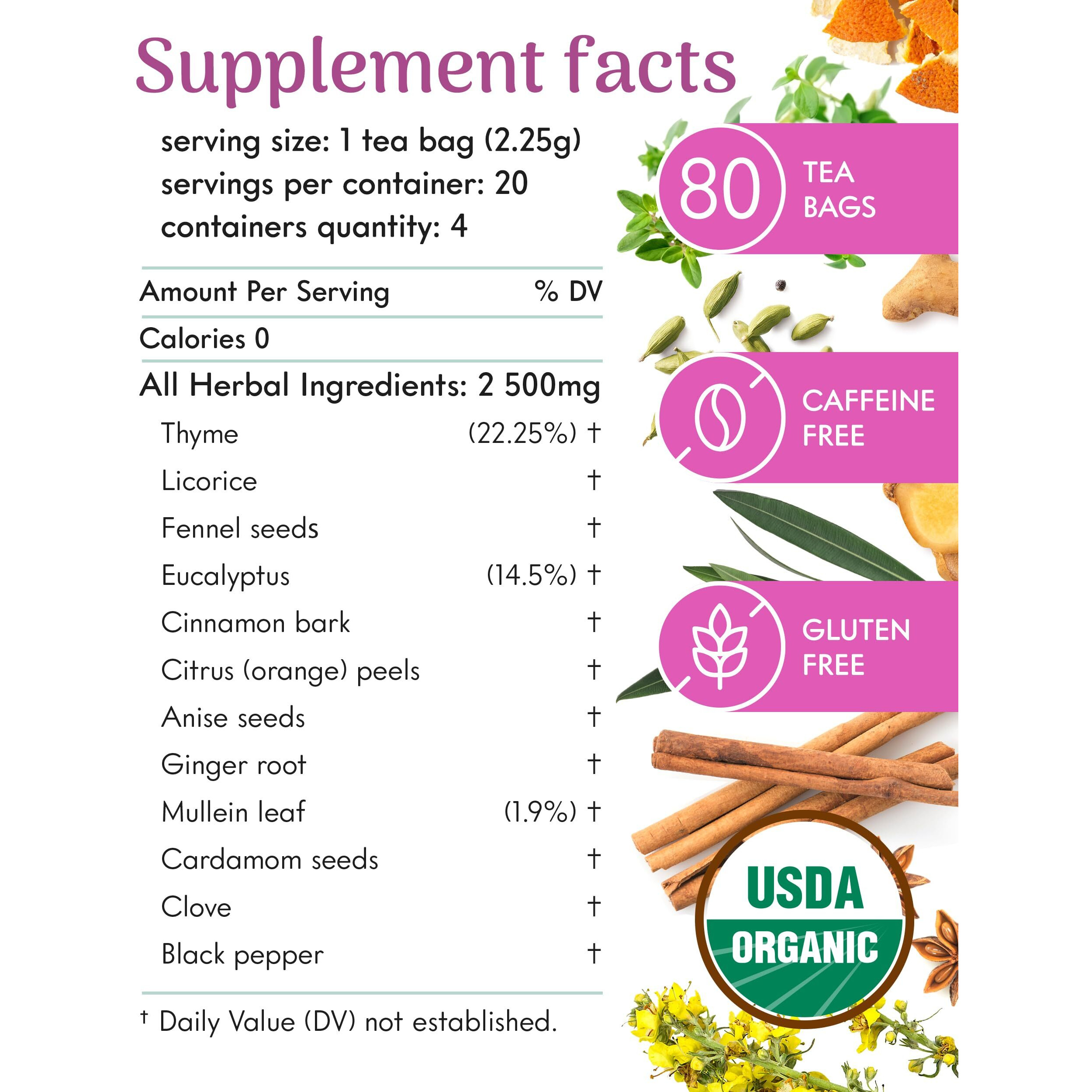 Adanim Bio Eucalyptus Mullein Tea, 40 Teabags Of Organic Eucalyptus, Thyme, And Mullein. Providing Health Benefits To The Lungs. Usda-Certified And Kosher Tea