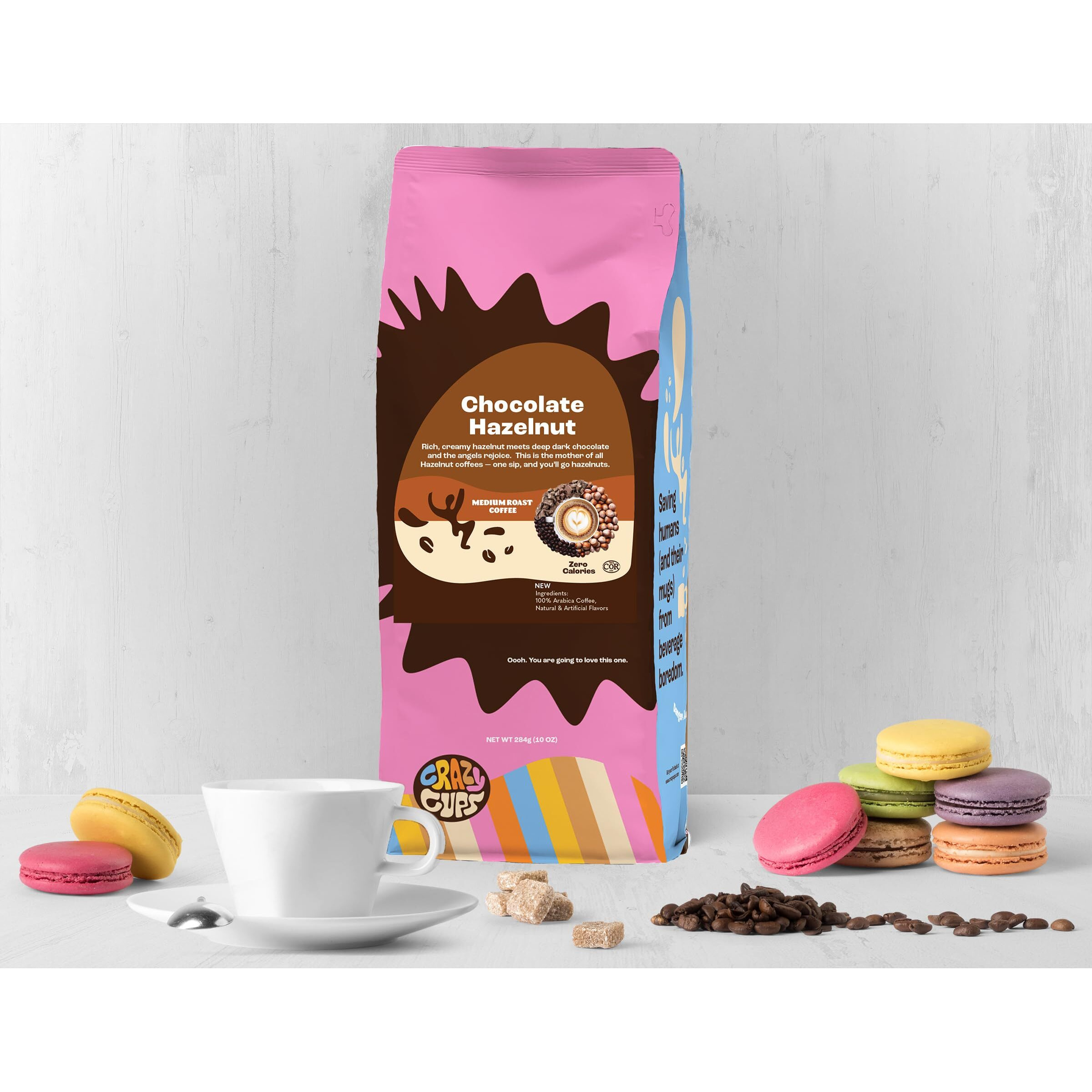 Crazy Cups Flavored Ground Coffee, Hazelnuts, Medium Roast Coffee, For Brewing Flavored Hot Or Iced Coffee, 10 Oz Bag