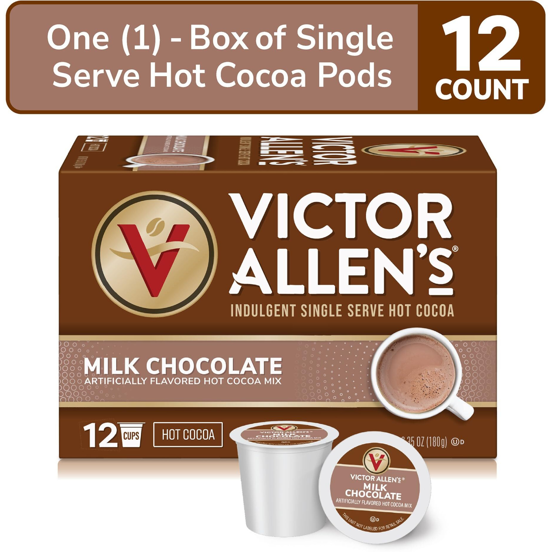 Victor Allen's Coffee Milk Chocolate Cocoa, 12 Count, Single Serve Cups For Keurig K-Cup Brewers