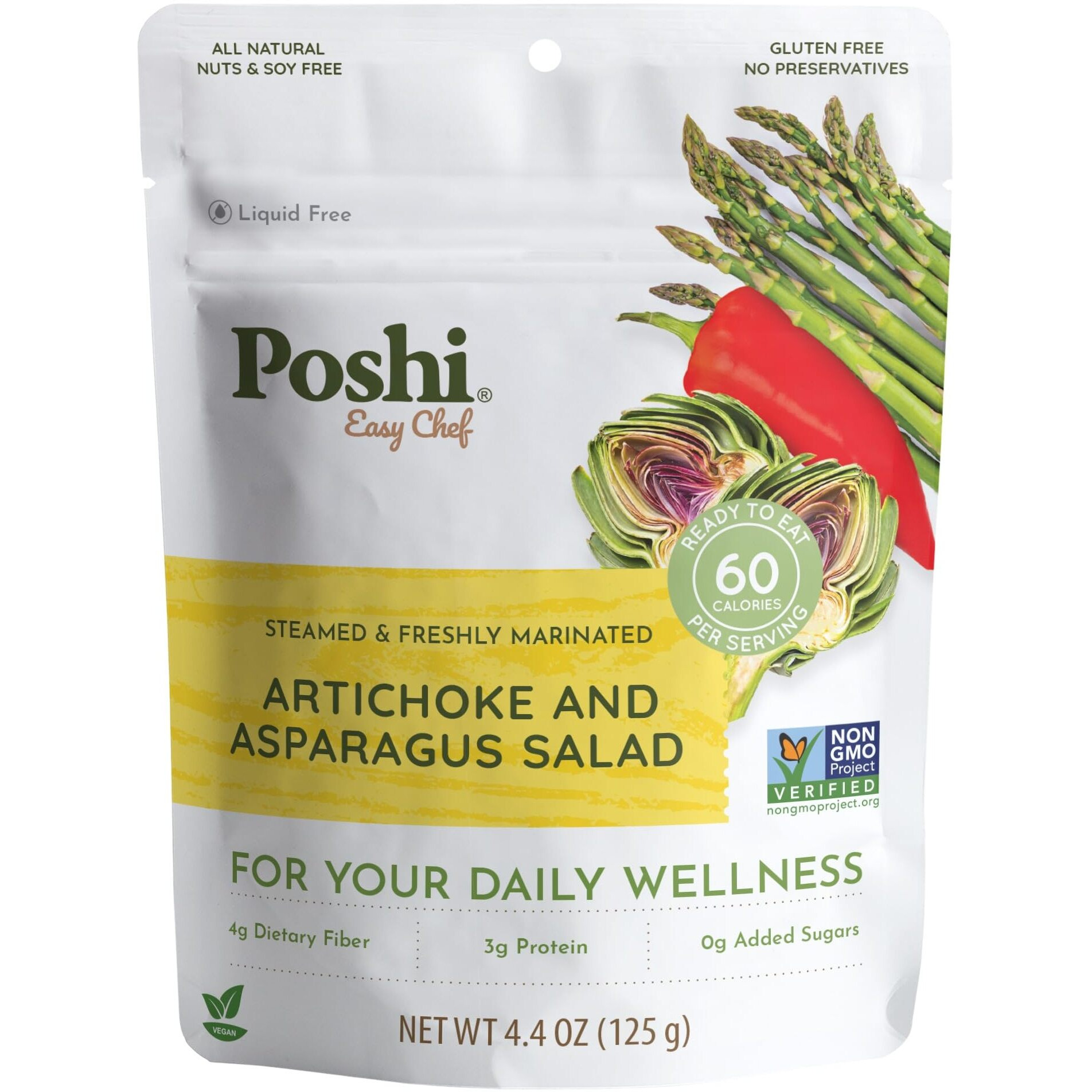 Poshi Artichoke & Asparagus Salad | All Natural, Keto, Vegan, Paleo, Non Gmo, Low Carb + Calorie, Gluten Free, Rady To Eat, Fully Cooked Vegetables, Pentry Food, Gourmet, Healthy, Travel Food (6 Pack, 4.4 Oz)