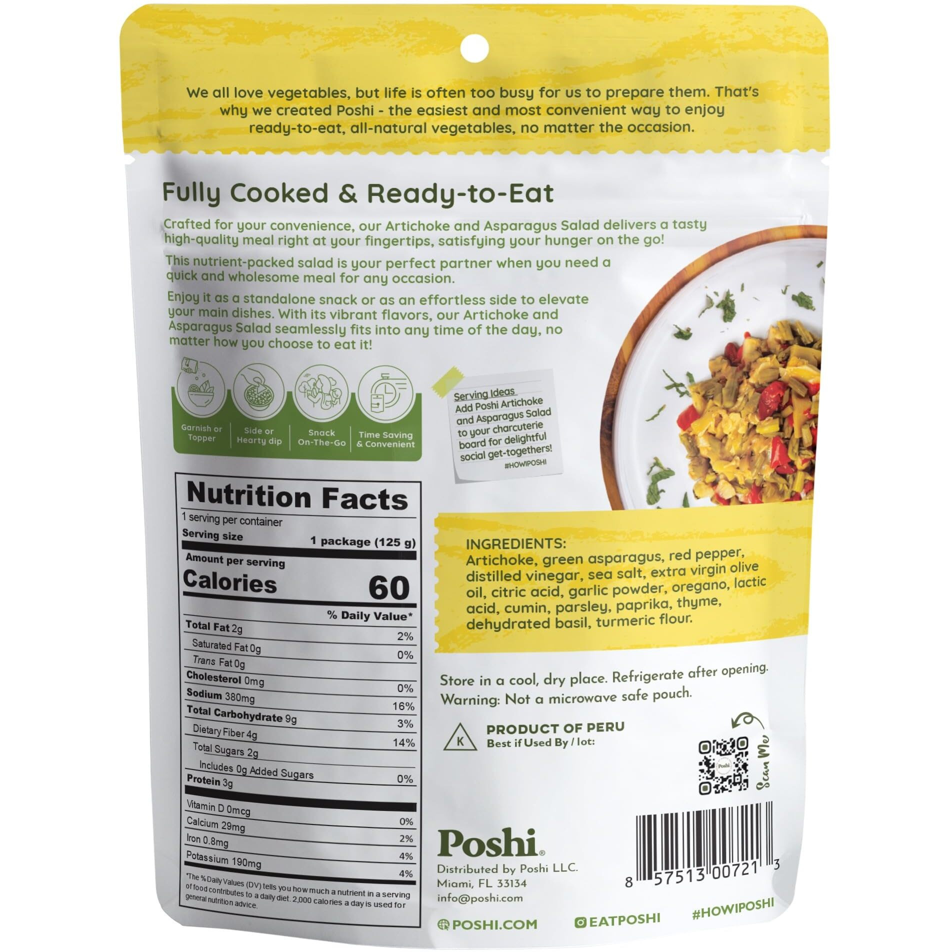 Poshi Artichoke & Asparagus Salad | All Natural, Keto, Vegan, Paleo, Non Gmo, Low Carb + Calorie, Gluten Free, Rady To Eat, Fully Cooked Vegetables, Pentry Food, Gourmet, Healthy, Travel Food (6 Pack, 4.4 Oz)