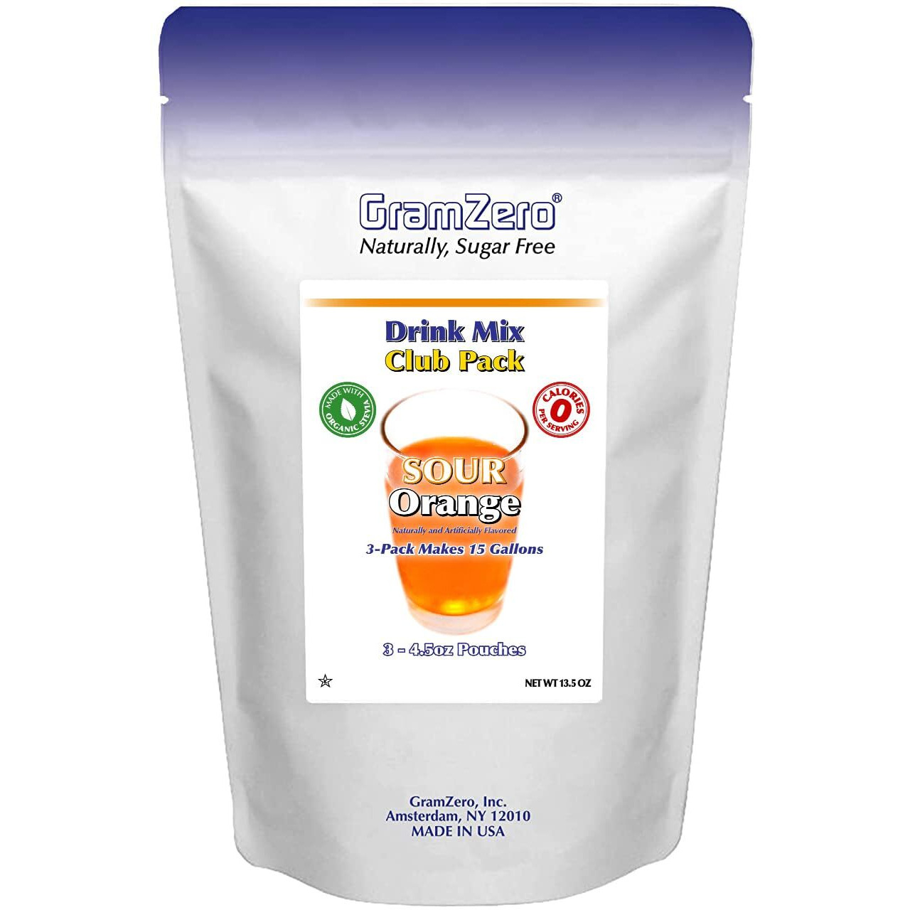 Gramzero Sour Orange Zero Calorie Sugar Free Drink Mix, Great For Nutrition Club Loaded Tea, Stevia Sweetened