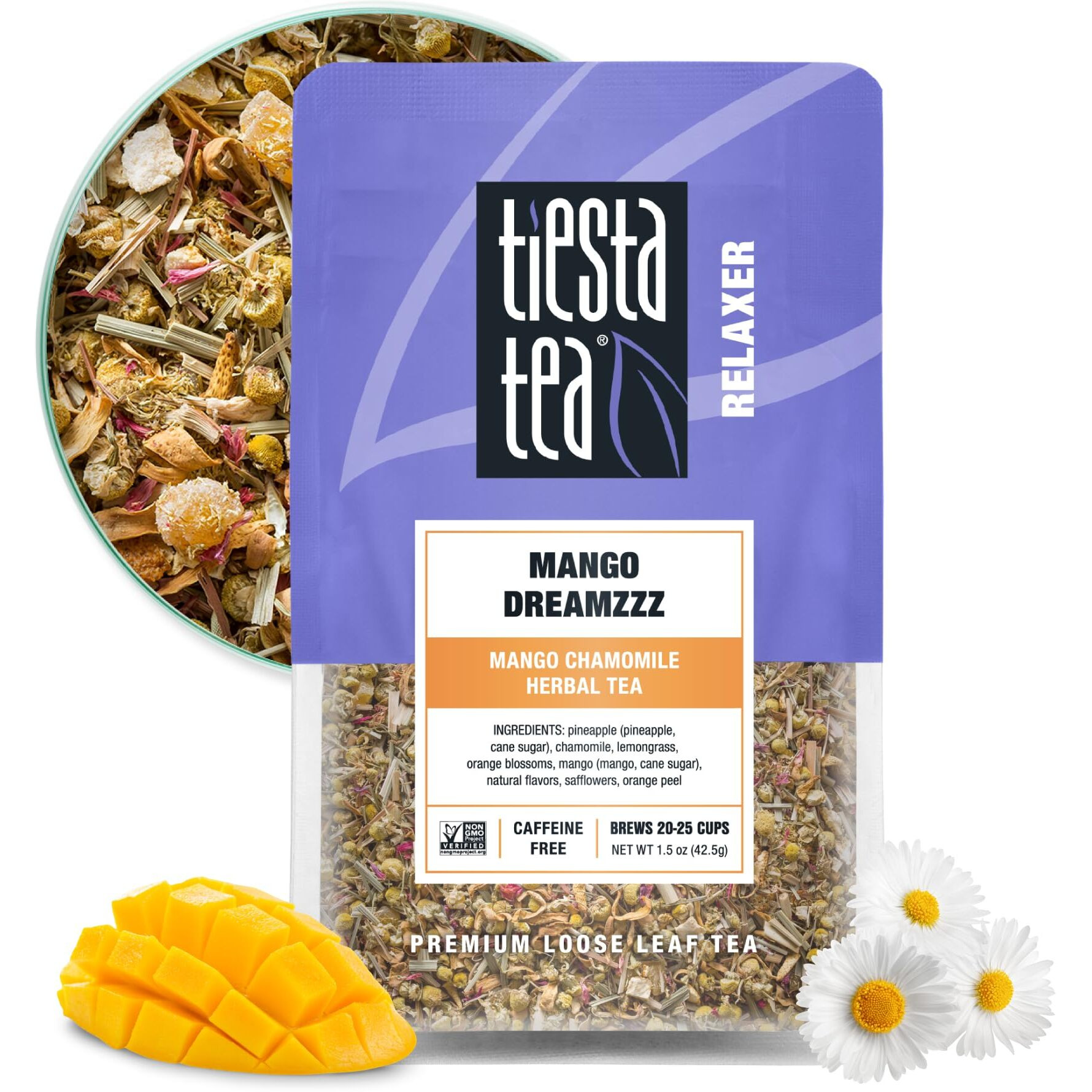 Tiesta Tea - Mango Dreamzzz, Mango Chamomile Herbal Tea, Premium Loose Leaf Tea, Non Caffeinated Tea, 25 Cups - 1.5Oz Resealable Pouch