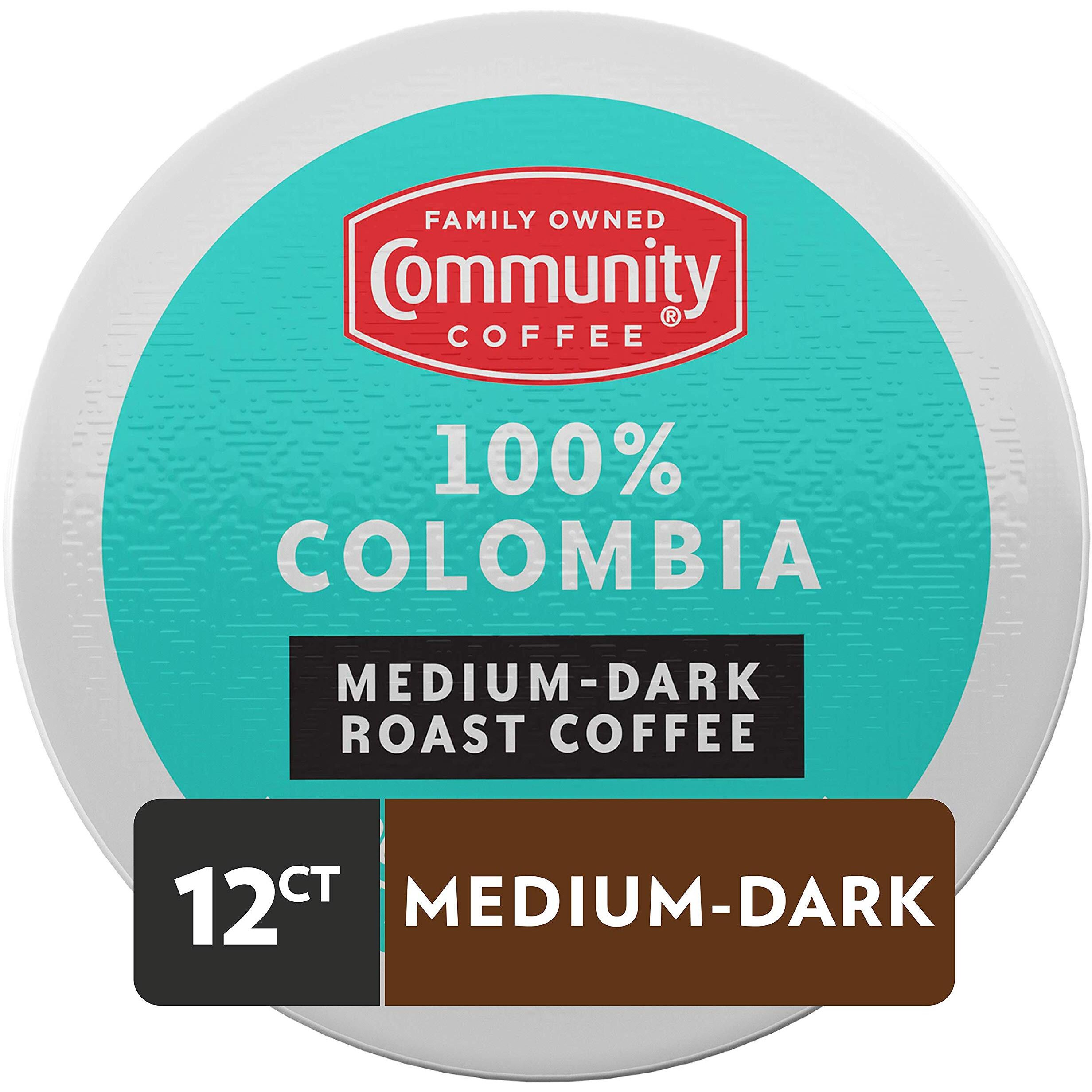 Community Coffee 100% Colombia 12 Count Coffee Pods, Medium-Dark Roast, Compatible With Keurig 2.0 K-Cup Brewers, Box Of 12 Pods