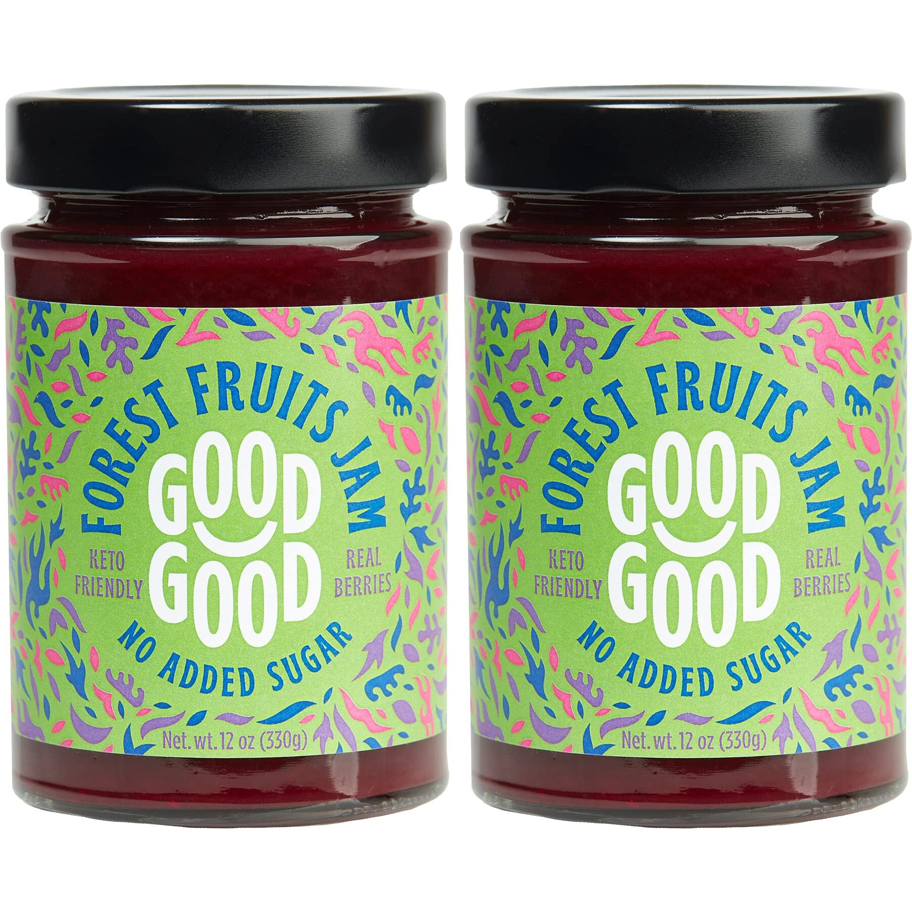 Good Good No Added Sugar Forest Fruit Jam - Keto Friendly Jelly - Low Carb, Low-Calorie And Vegan - Diabetic Friendly - 12Oz / 330G (Pack Of 2)