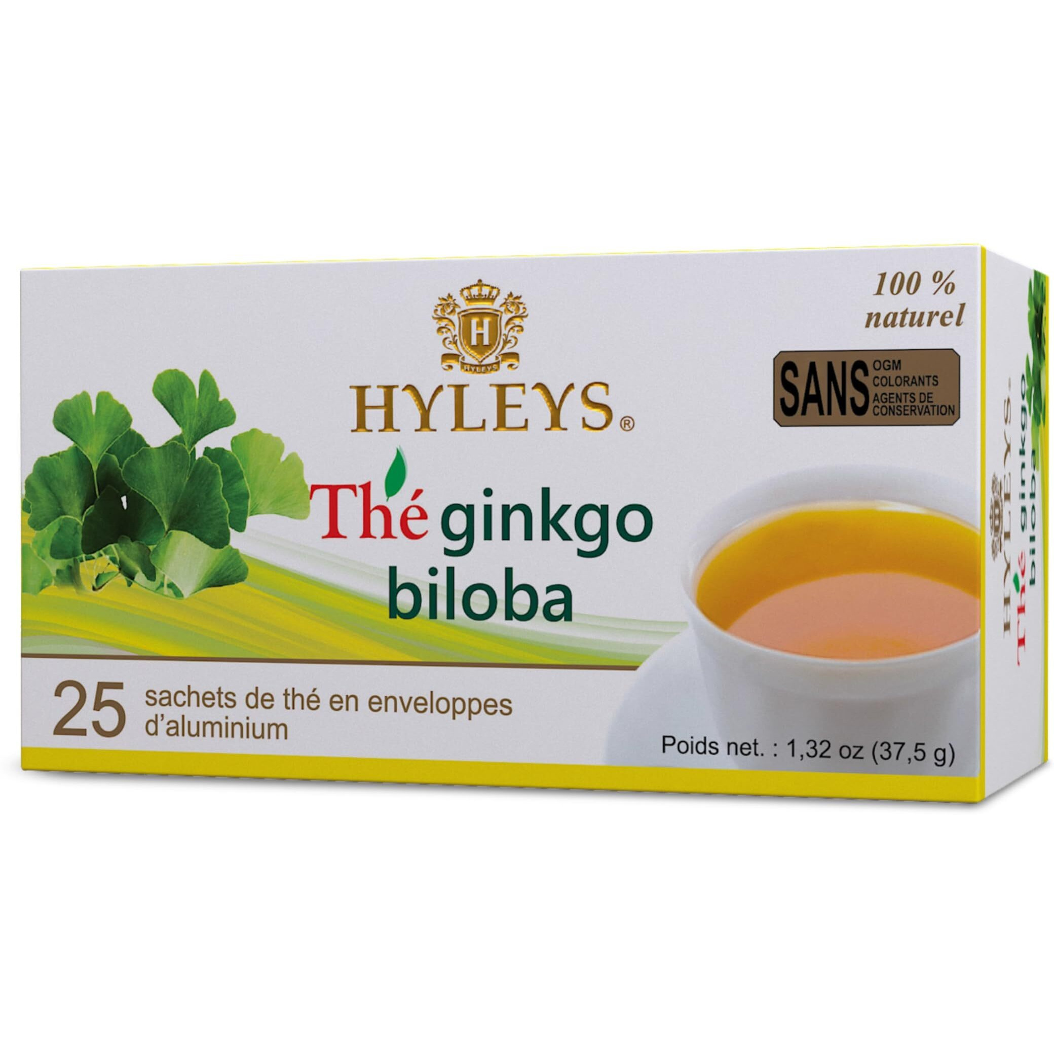 Hyleys Ginkgo Biloba Green Tea - Brain Support Blend With Citrus - 100% Natural, Gluten-Free, Non-Gmo, Memory & Focus Tea - 25 Tea Bags