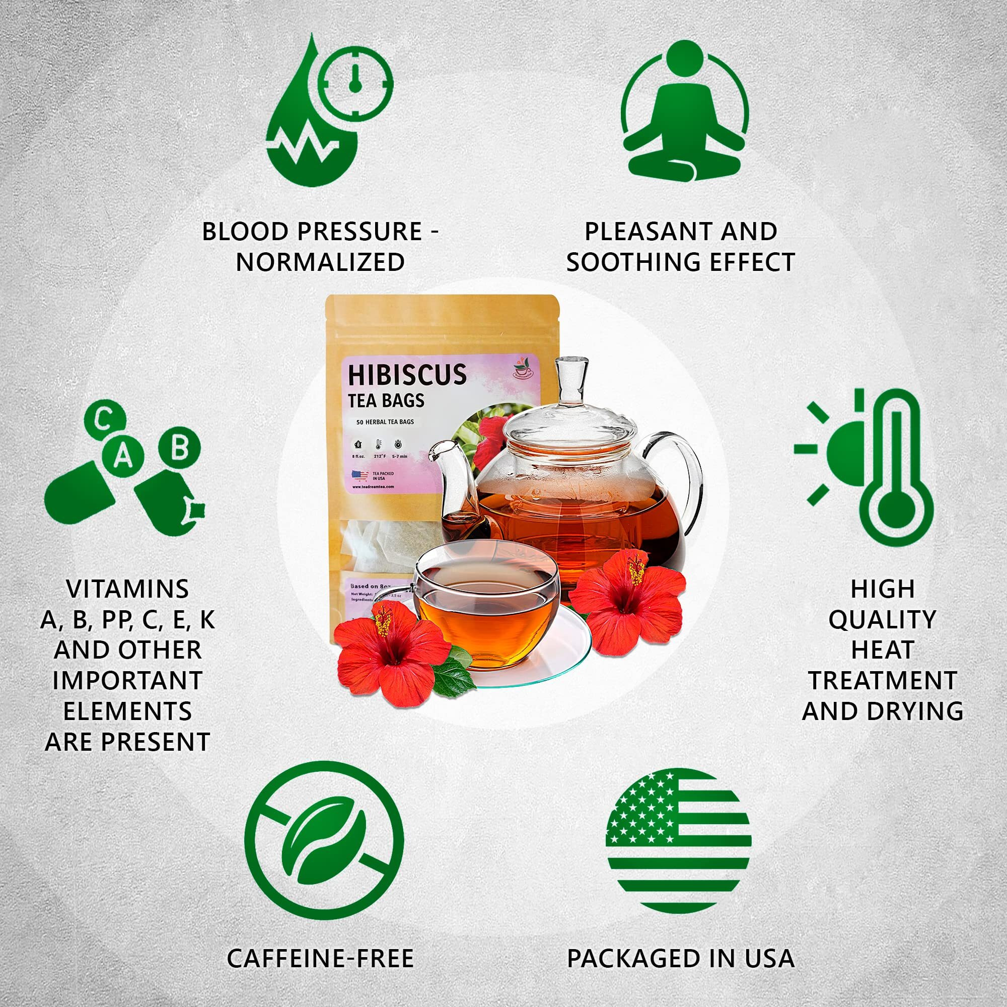 Teadreamtea Hibiscus Tea Bags | 50 Bleach-Free Tea Bags | Caffeine Free | Dried Hibiscus Flowers | Hibiscus Flower Tea | Dried Flower Tea | Brew Hot Or Iced |Herbal Hibiscus Tea