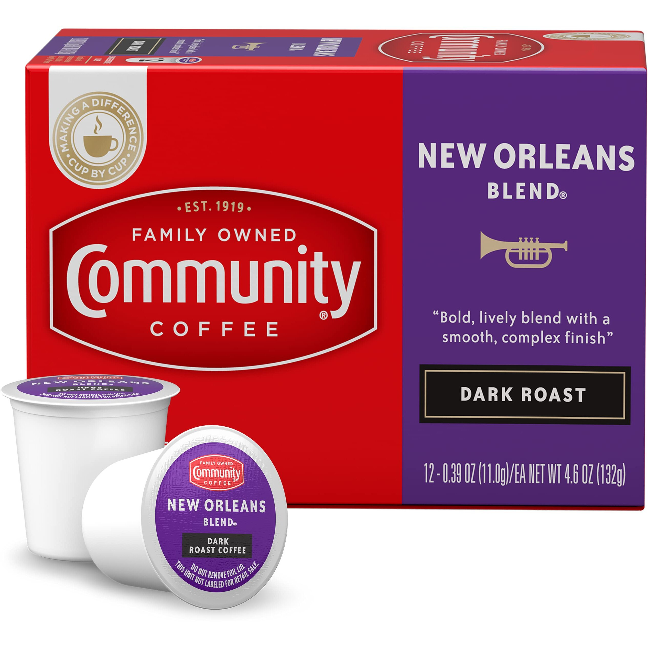 Community Coffee New Orleans Blend 12 Count Coffee Pods, Special Dark Roast, Compatible With Keurig 2.0 K-Cup Brewers, 12 Count (Pack Of 1)