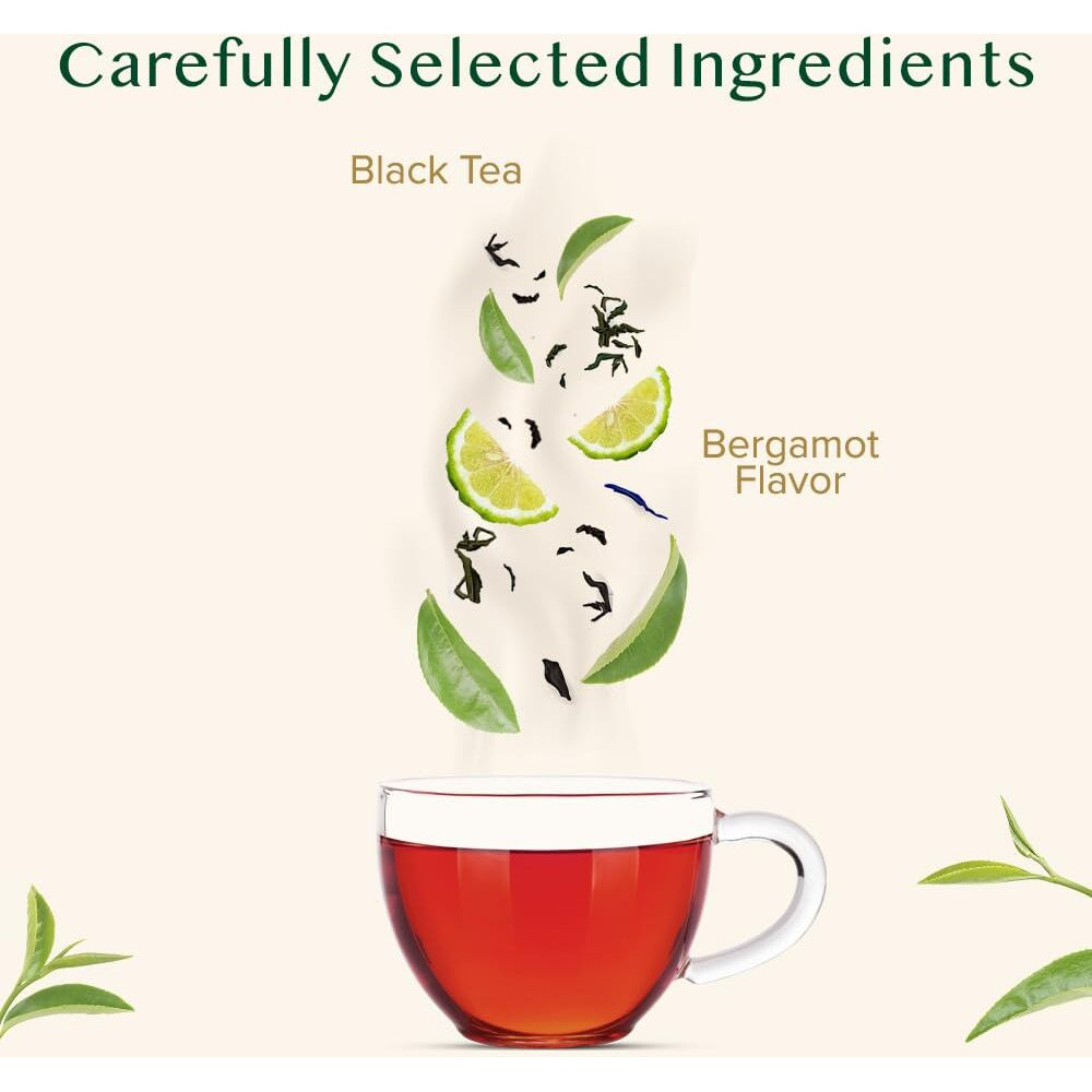 Vahdam, Earl Grey Black Tea Bags (30 Count) Medium Caffeine, Non Gmo, Gluten Free | Citrus Bergamot & Smooth | Resealable Ziplock Pouch | Individually Wrapped | Plant Based Tea Bags
