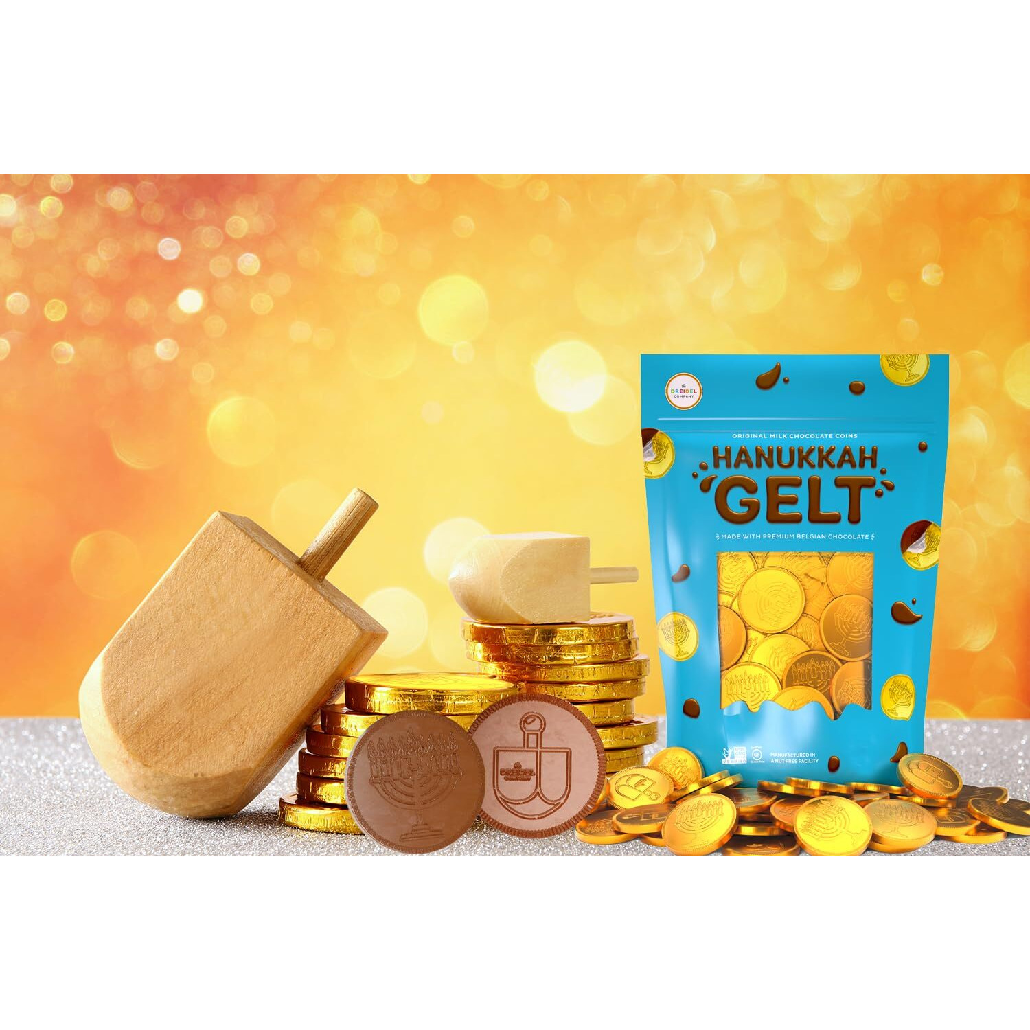 The Dreidel Company Chocolate Candy Milk Chocolate Coins, Hanukkah Gelt, Gold Coins, Made With Belgian Chocolate, Gluten Free, Non Gmo, Nut-Free, Kosher Certified (50-Pack)