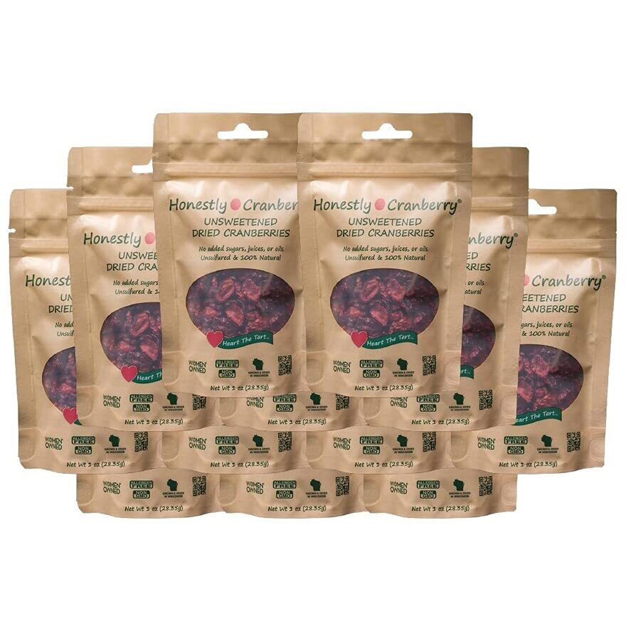 Honestly Cranberry - Unsweetened Dried Cranberries - No Added Sugars, Juices, Or Oils - Non-Gmo - Wisconsin Grown (12-1 Oz)