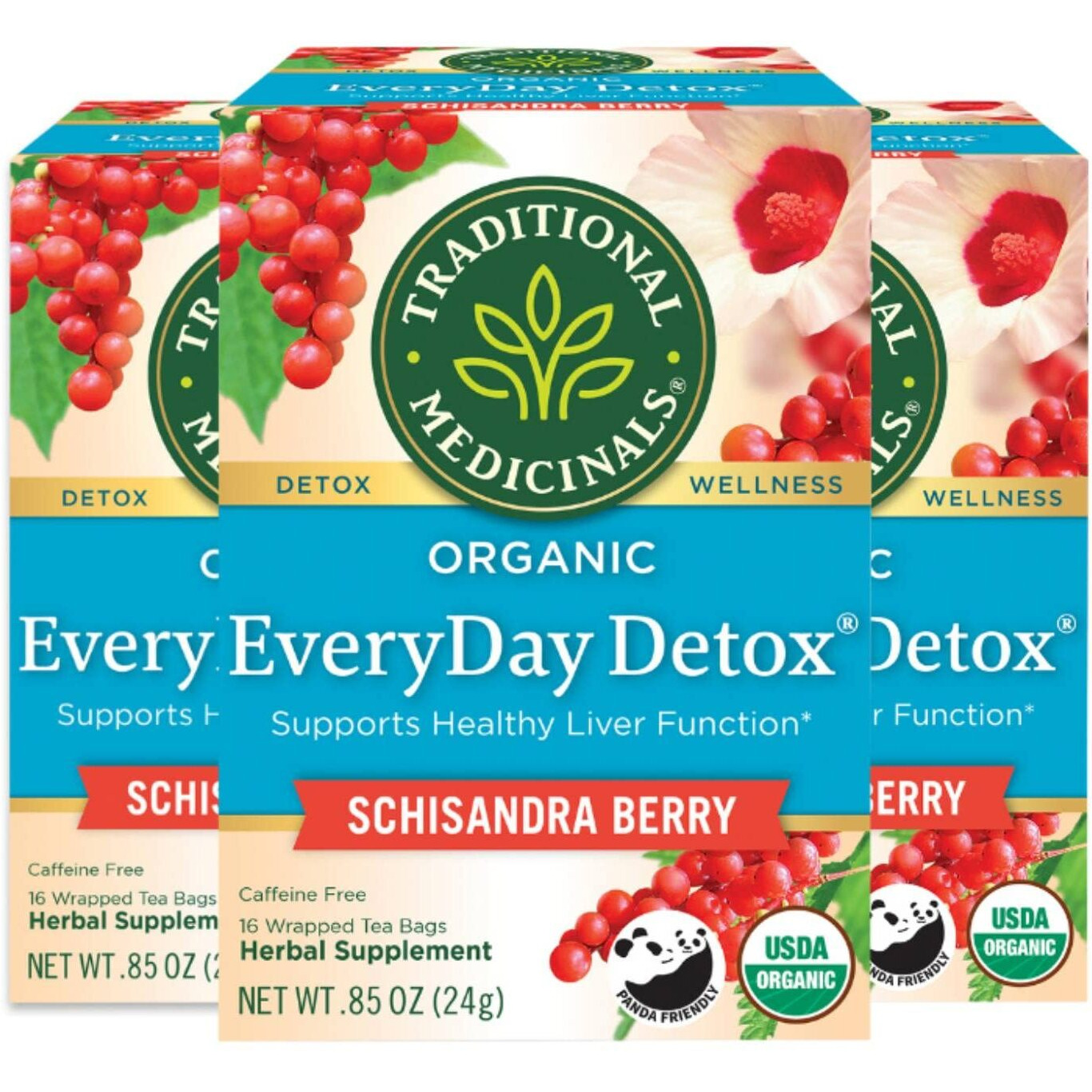 Traditional Medicinals Organic Everyday Detox Schisandra Berry Herbal Tea, Supports Healthy Liver Function, (Pack Of 3) - 48 Tea Bags Total