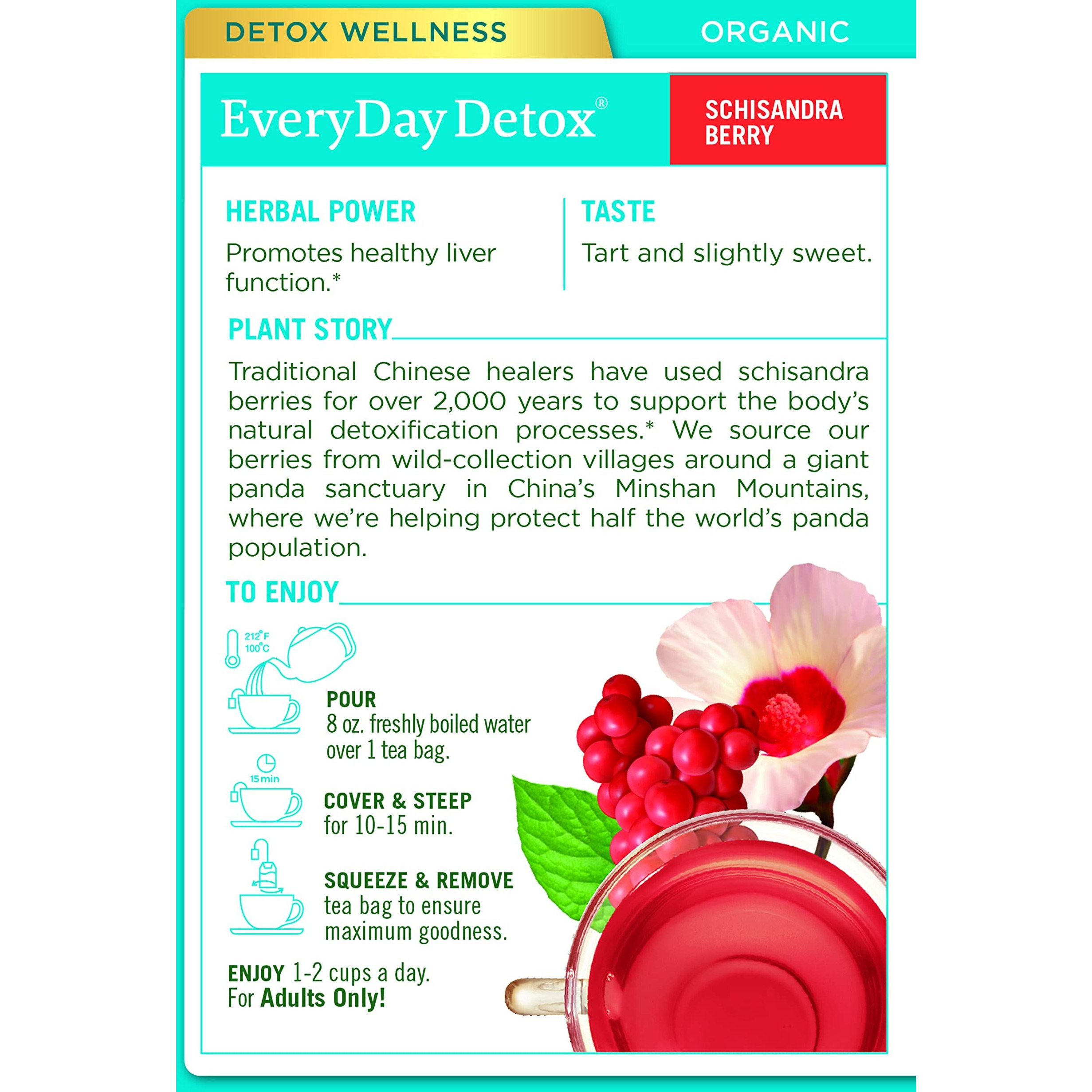 Traditional Medicinals Organic Everyday Detox Schisandra Berry Herbal Tea, Supports Healthy Liver Function, (Pack Of 3) - 48 Tea Bags Total