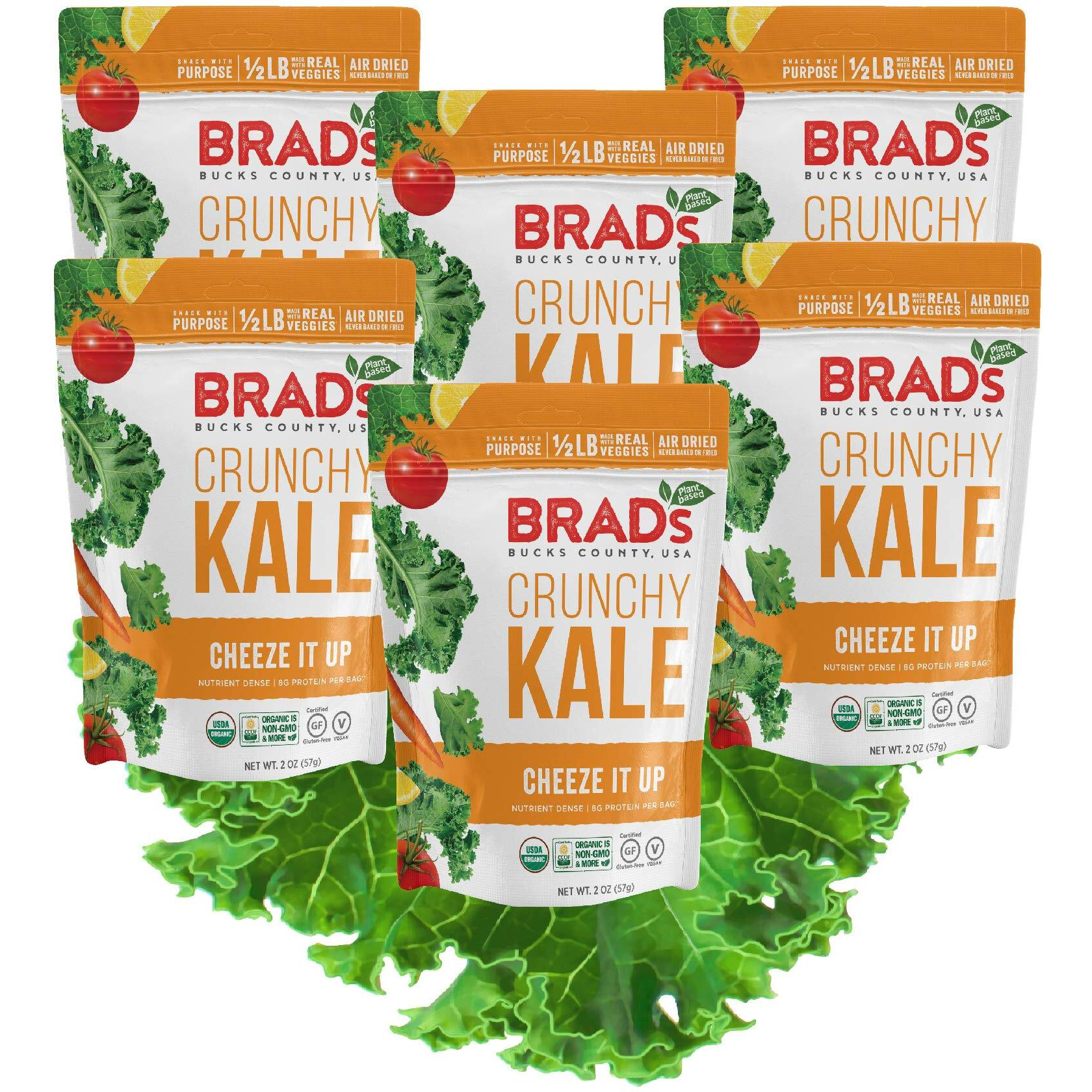 Brad's Plant Based Organic Crunchy Kale, Cheeze It Up, 6 Bags, 12 Servings Total