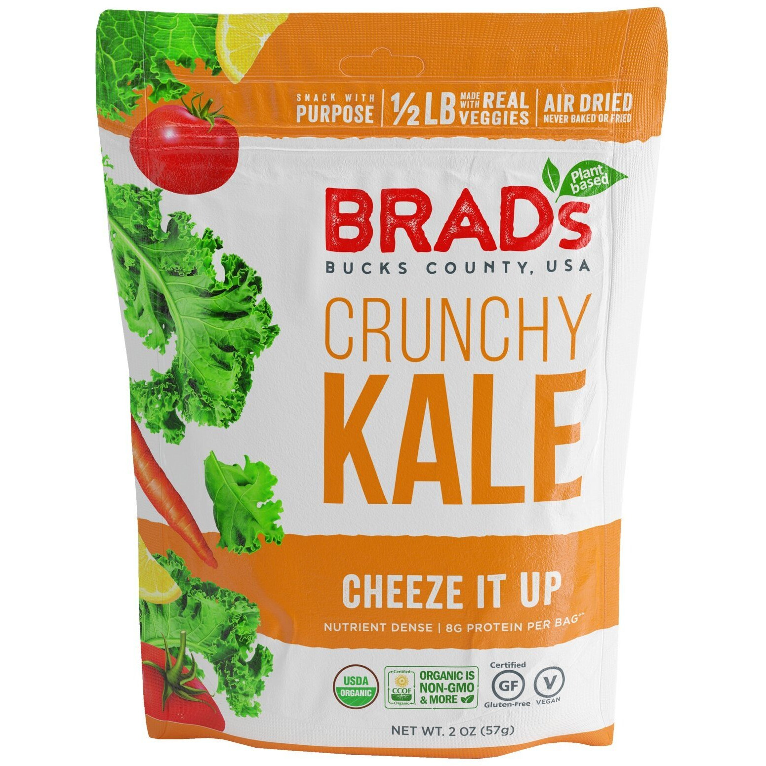 Brad's Plant Based Organic Crunchy Kale, Cheeze It Up, 6 Bags, 12 Servings Total