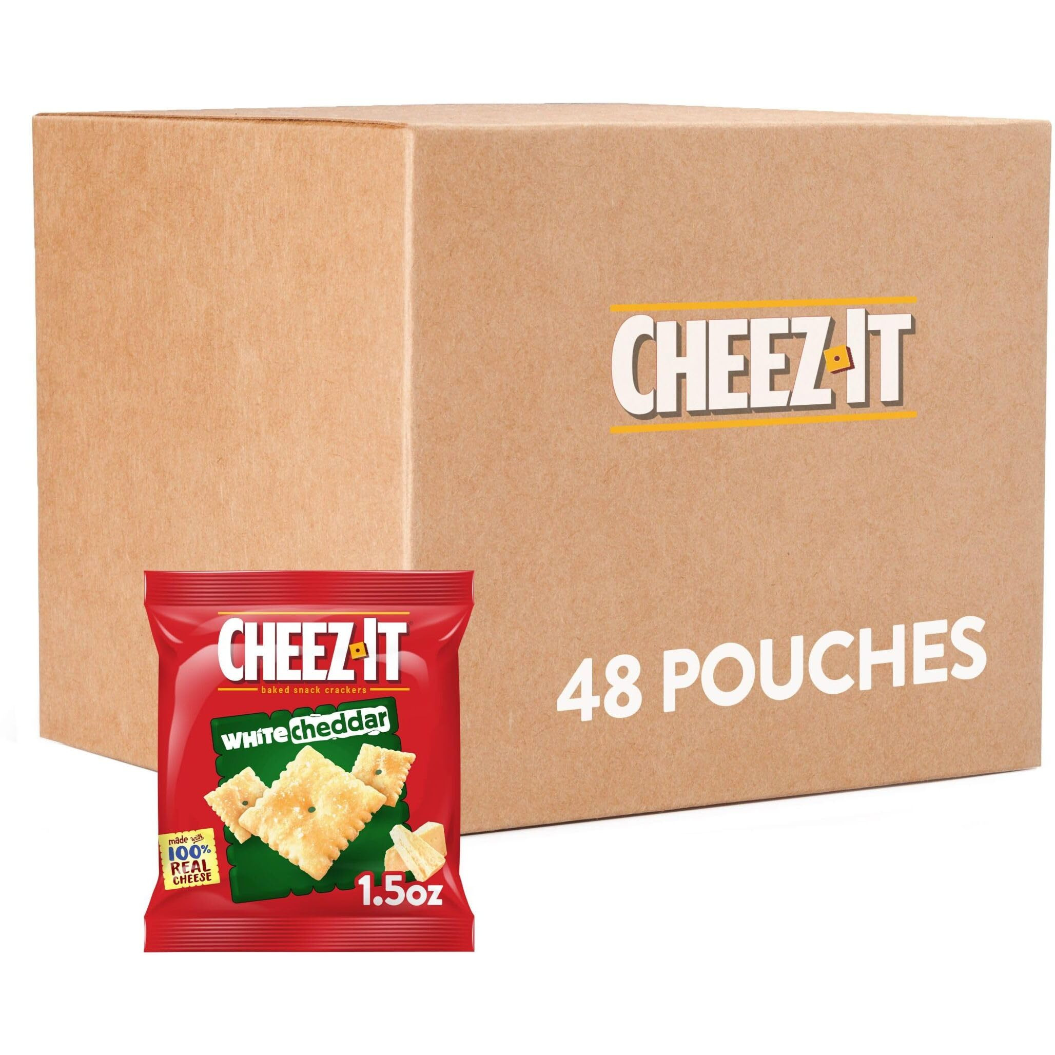 Cheez-It Cheese Crackers, Baked Snack Crackers, Lunch Snacks, White Cheddar (48 Pouches)