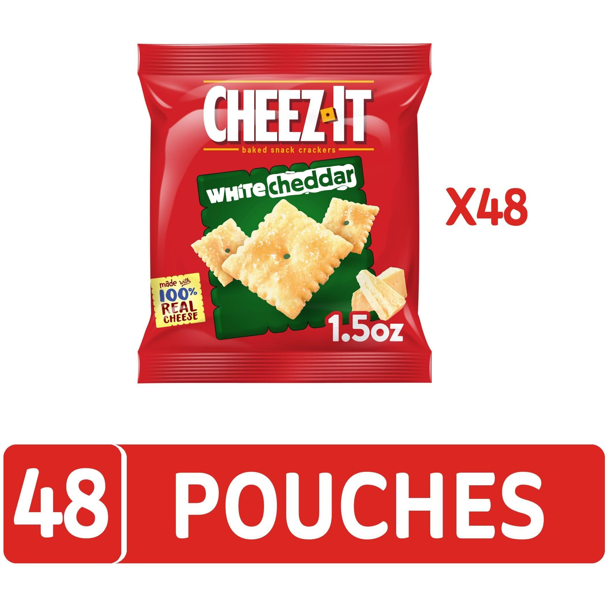 Cheez-It Cheese Crackers, Baked Snack Crackers, Lunch Snacks, White Cheddar (48 Pouches)