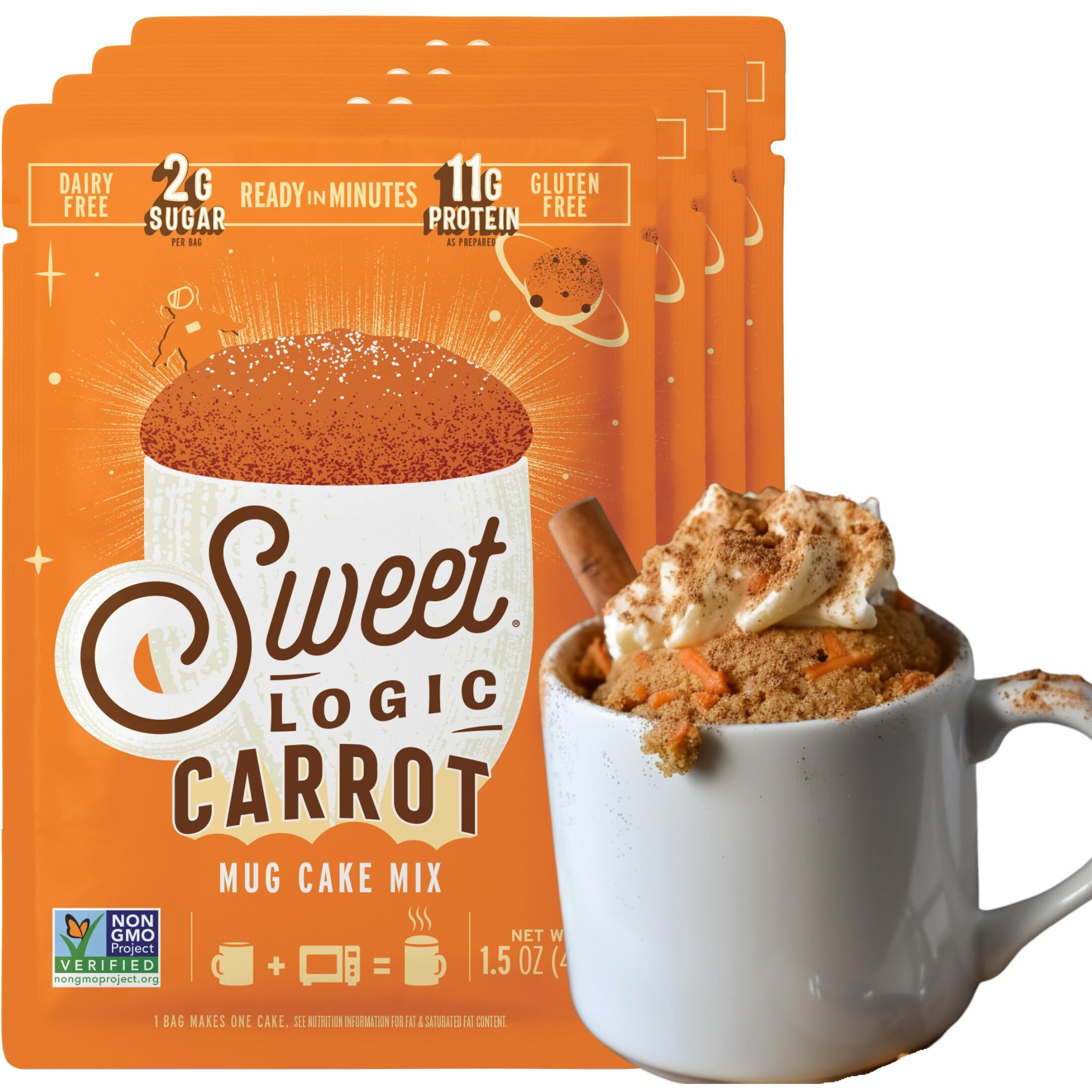Sweet Logic Keto Dessert Mug Cake Mixes - Carrot Cake - Low Sugar - Gluten-Free - Low Carb - Diabetic-Friendly Sweets - Natural Ingredients - High Protein - Delicious Keto Treats (4 Pack)