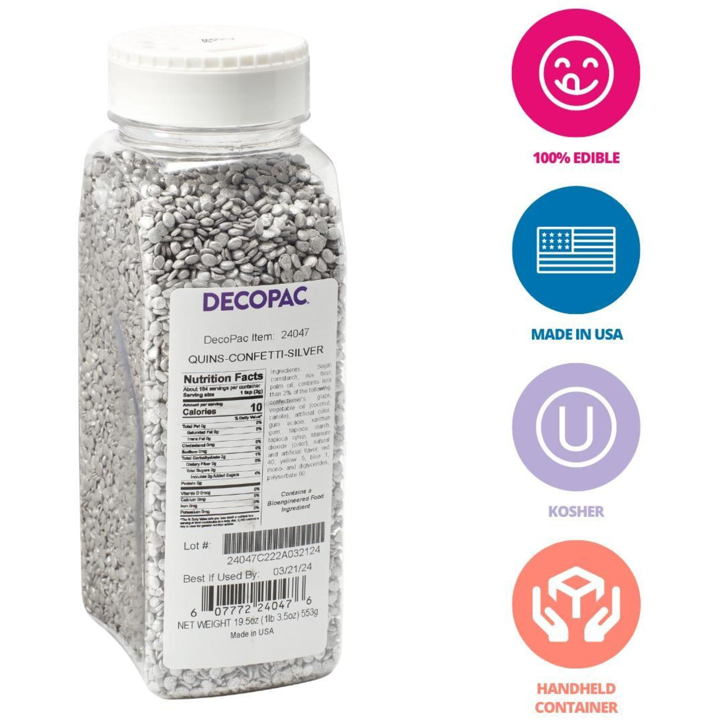 Decopac Confetti Silver Quins Sprinkles, 1.21 Lb
