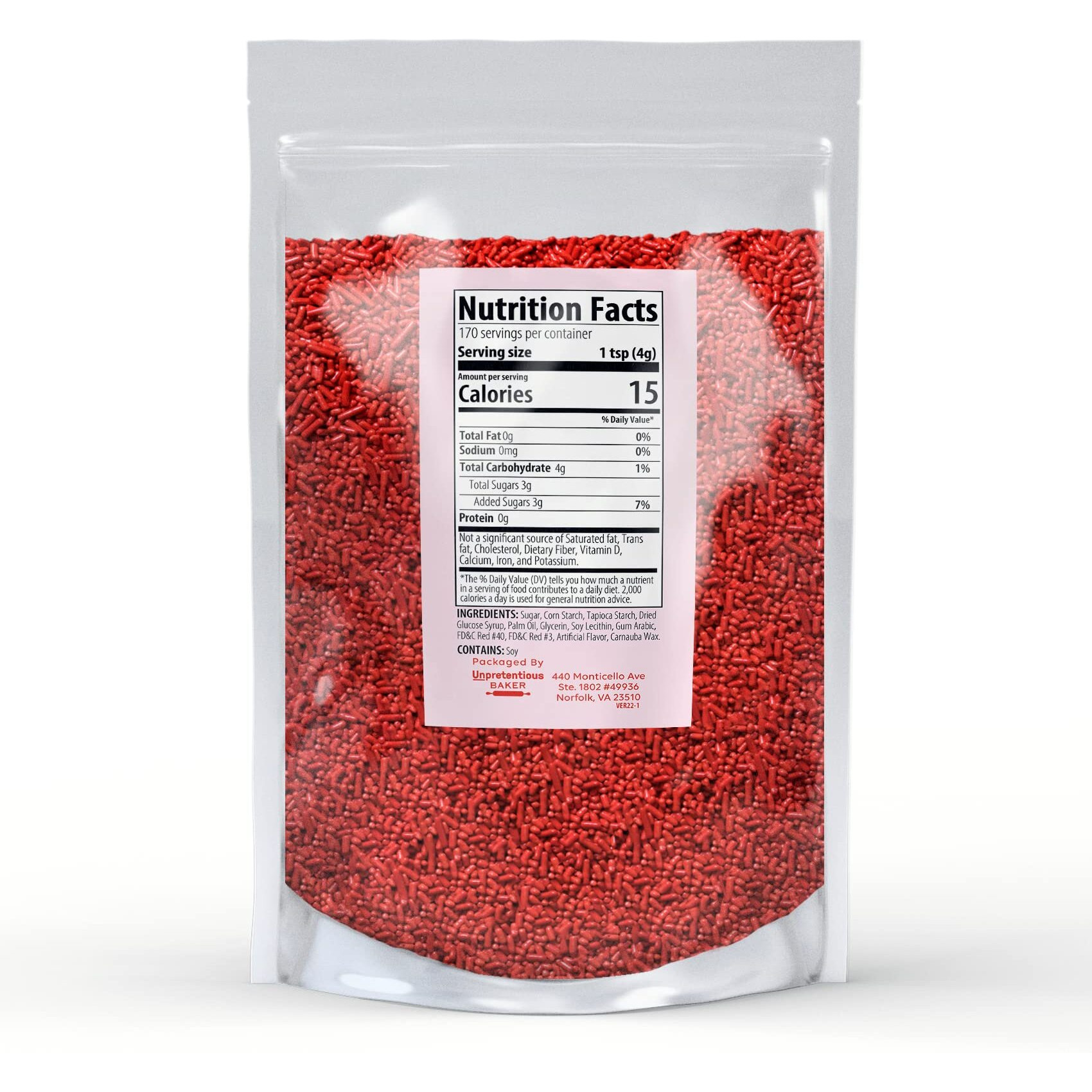 Unpretentious Red Sprinkles, 1.5 Lb, Red Jimmies, Gluten-Free, Clear Resealable Bag