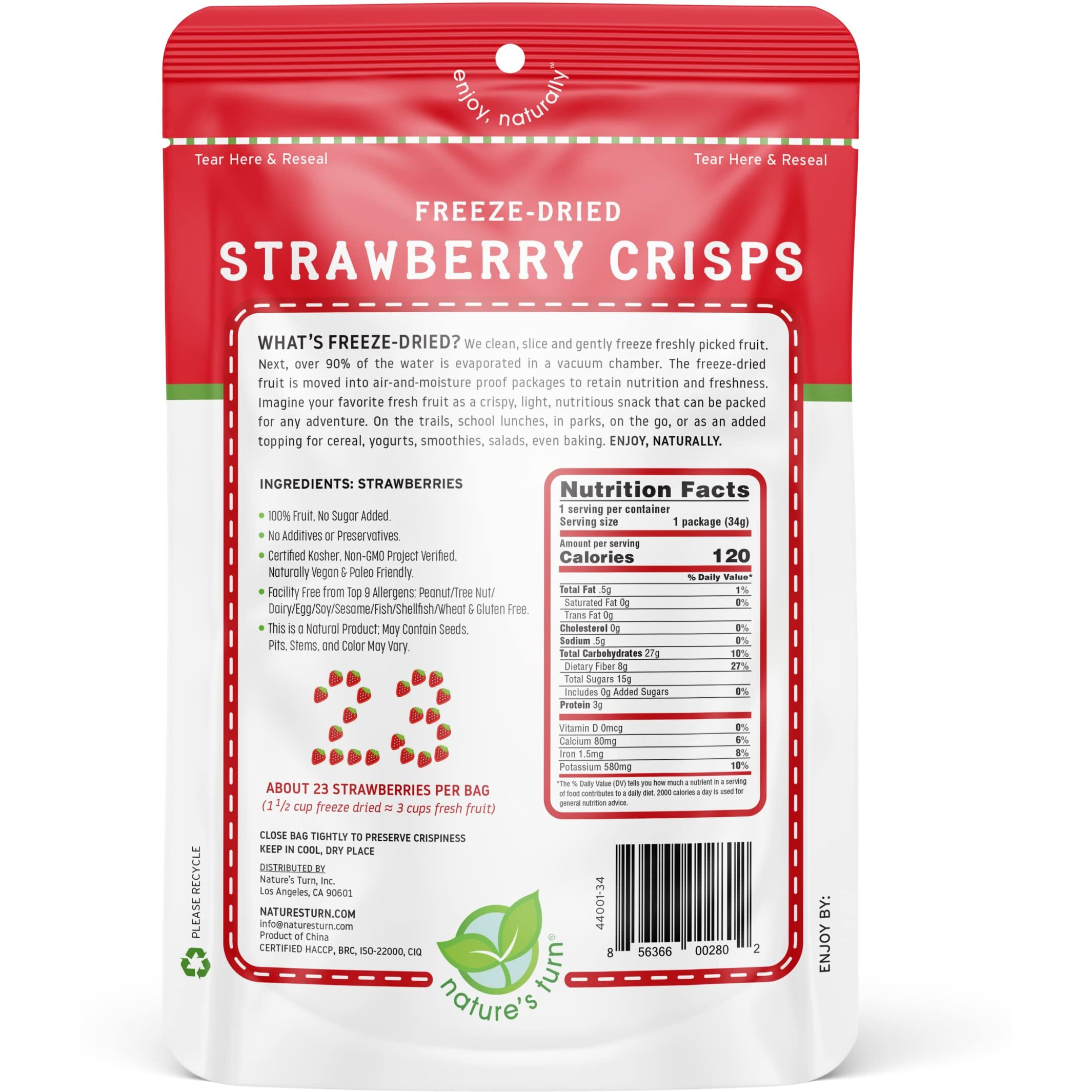 Natures Turn Freeze-Dried Fruit Snacks, Strawberry Crisps, Pack Of 2 (1.2 Oz Each)
