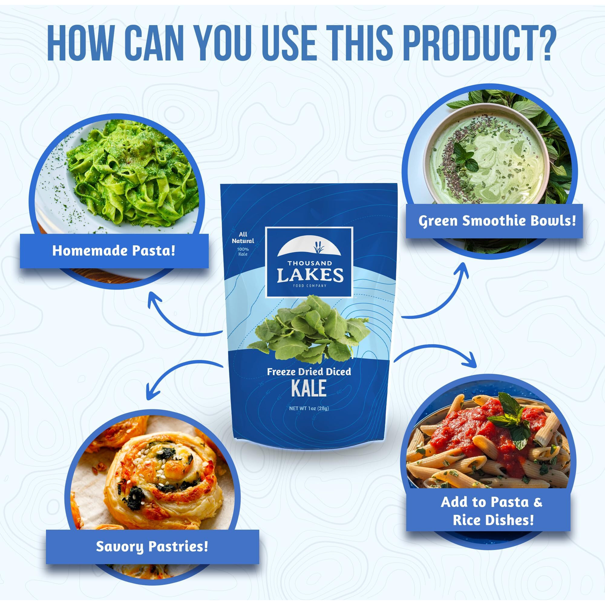 Thousand Lakes Freeze Dried Vegetables - Diced Kale 1 Ounce | 100% Kale Flakes | No Salt Added