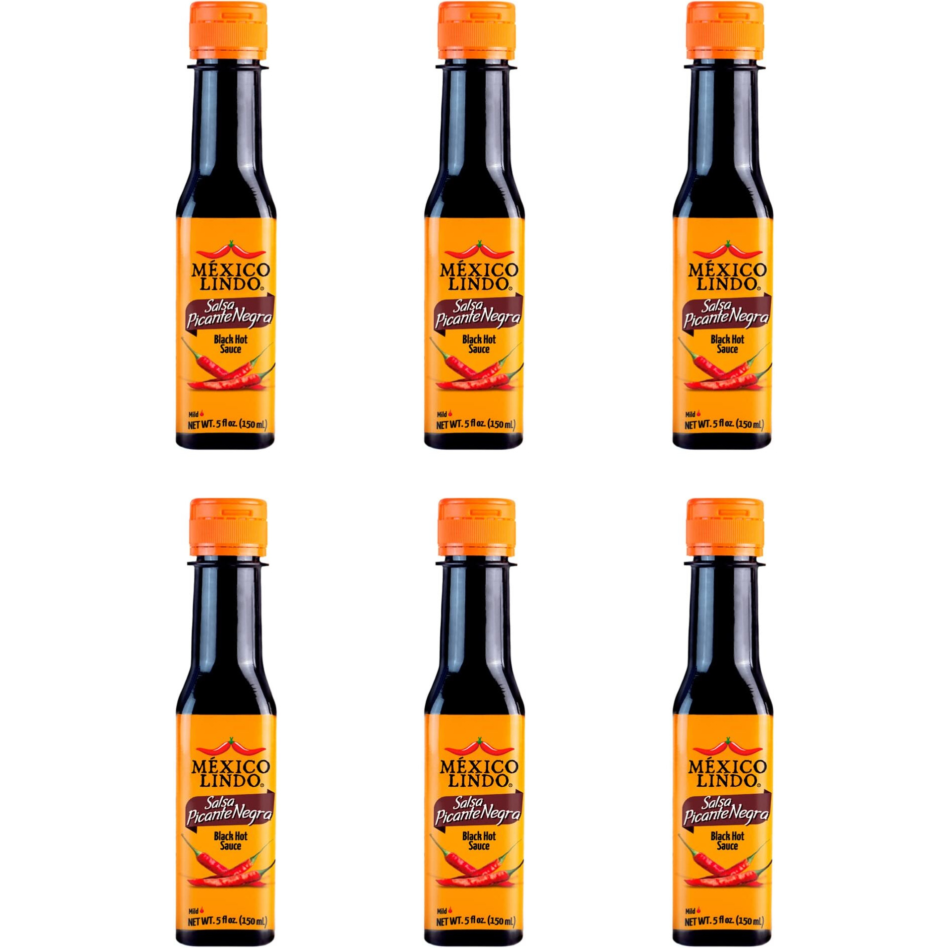 Mexico Lindo Picante Negra Hot Sauce | Light & Spicy | 8,400 Scoville Level | Great With Asian Food, Seafood & Meat | 5 Fl Oz Bottle (Pack Of 6)