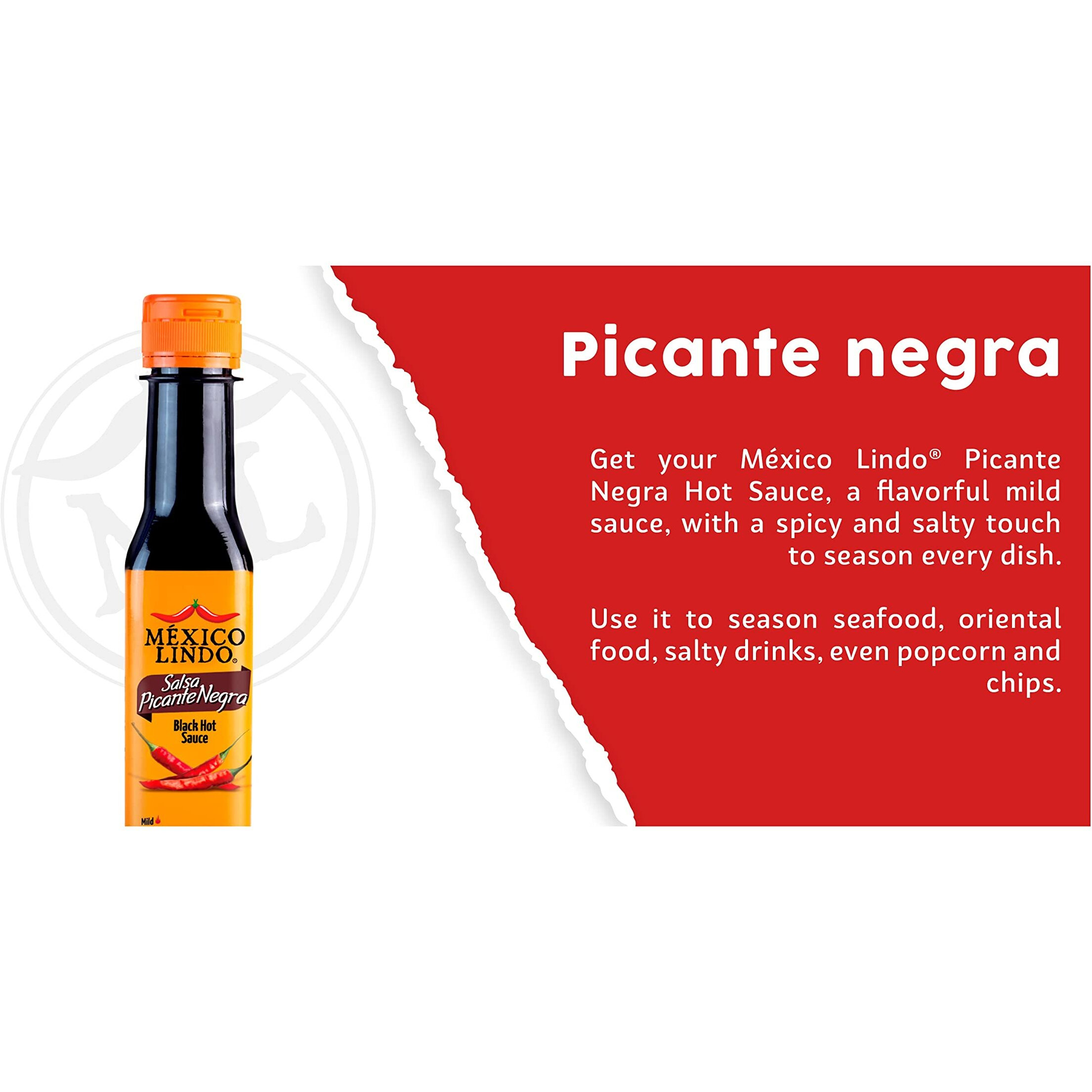 Mexico Lindo Picante Negra Hot Sauce | Light & Spicy | 8,400 Scoville Level | Great With Asian Food, Seafood & Meat | 5 Fl Oz Bottle (Pack Of 6)