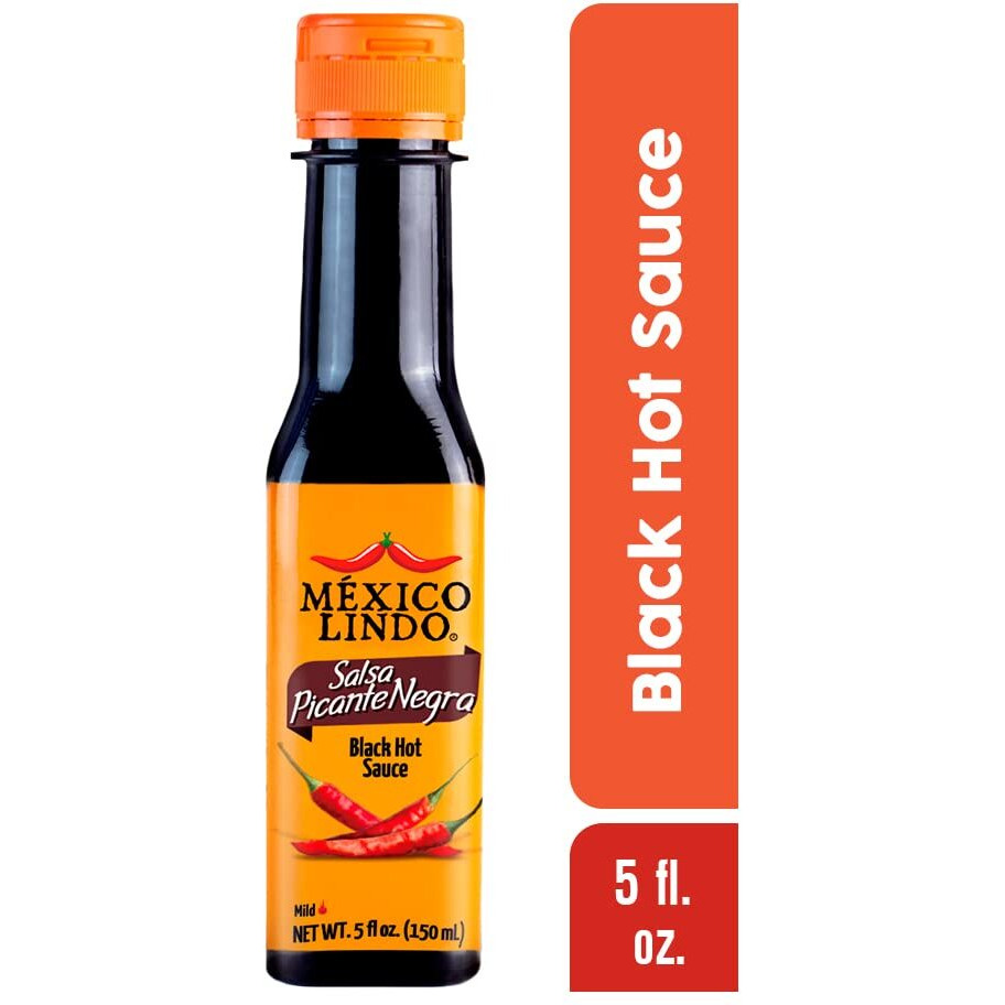 Mexico Lindo Picante Negra Hot Sauce | Light & Spicy | 8,400 Scoville Level | Great With Asian Food, Seafood & Meat | 5 Fl Oz Bottle (Pack Of 6)