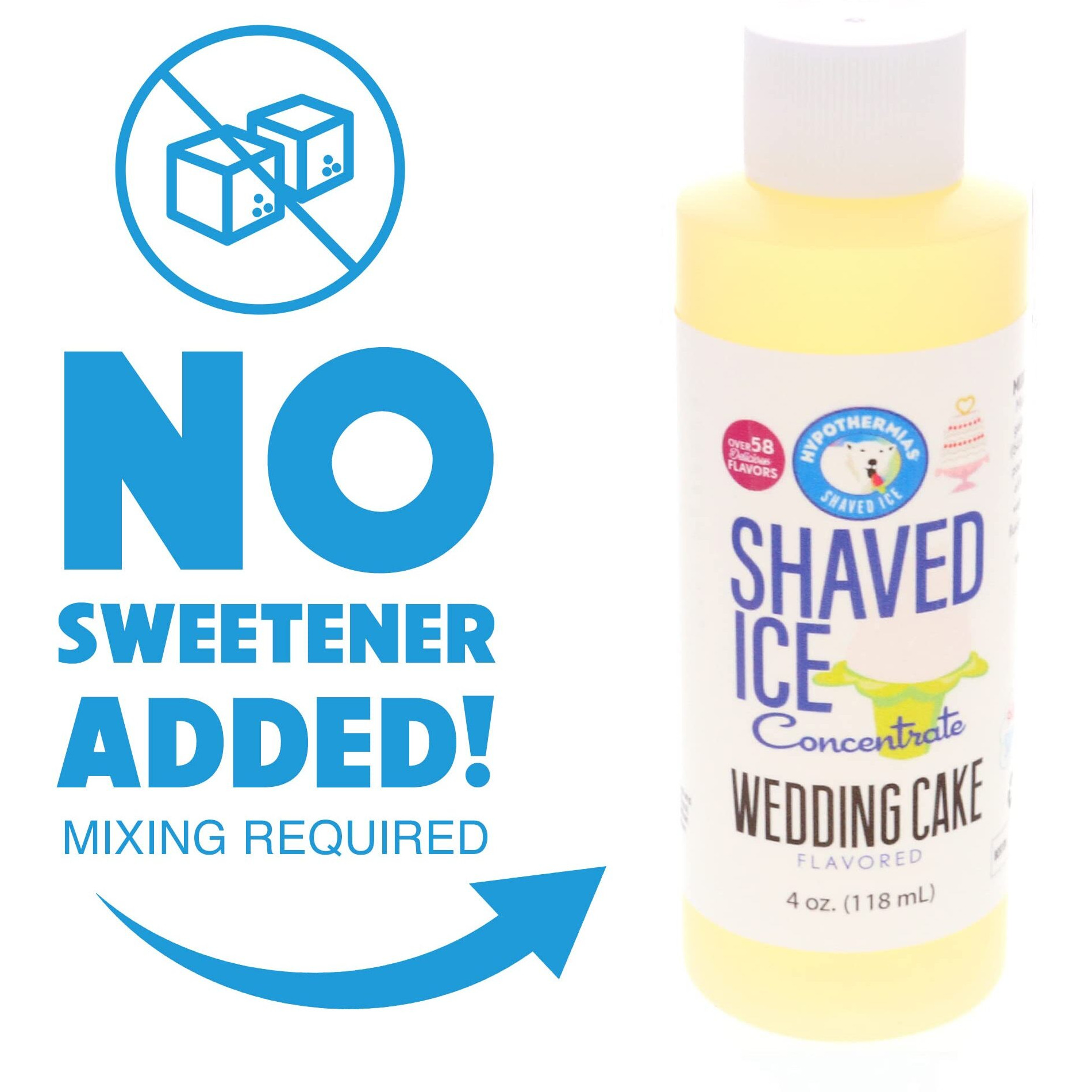Hypothermias Shaved Ice And Snow Cone Syrup Unsweetened Flavor Concentrate - 4 Fl Oz - Makes 1 Gallon Of Ready To Use Syrup - Wedding Cake - Must Add Filtered Water And Sweetener