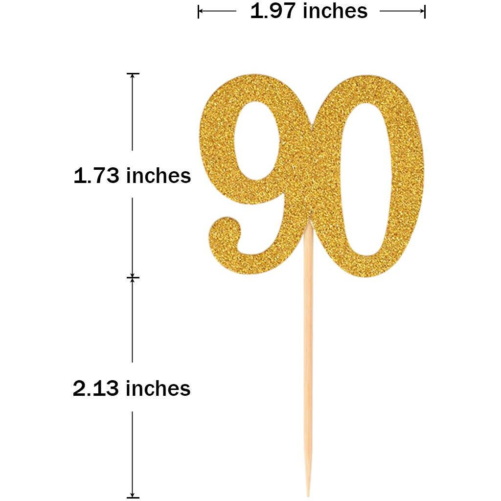 Donoter 50Pcs 90Th Cupcake Toppers Gold Glitter Number 90 Cake Picks For Birthday Anniversary Party Decoration