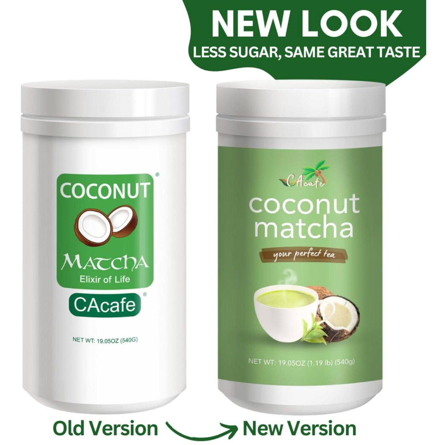 Cacafe Coconut Matcha - Creamy & Sweet Japanese Health Drink - Green Tea Latte Drinking Mix For Hot, Cold, Or Iced Beverages 19.05Oz