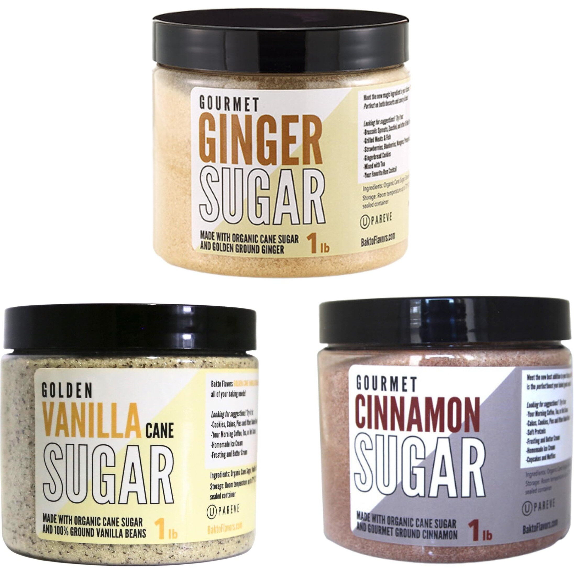 Bakto Flavors Organic Sugar Set, 1-Pound Jars, Set Of 3