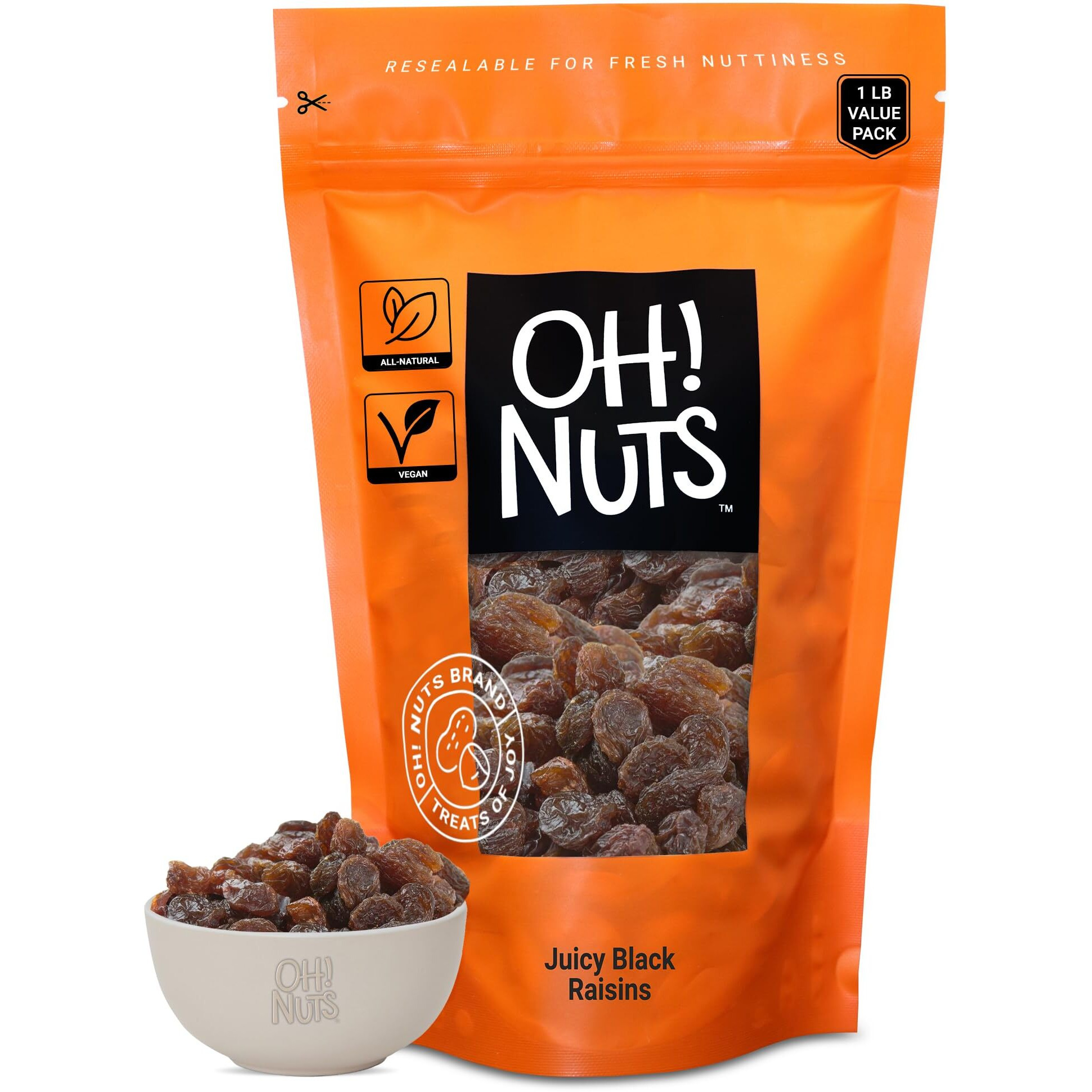 Black Raisins | 1 Lb - Dried Fruit | No Sugar Added | Dehydrated Fruit Bites | Packed In New York Zip-Seal Bag For Exceptional Freshness By Oh Nuts