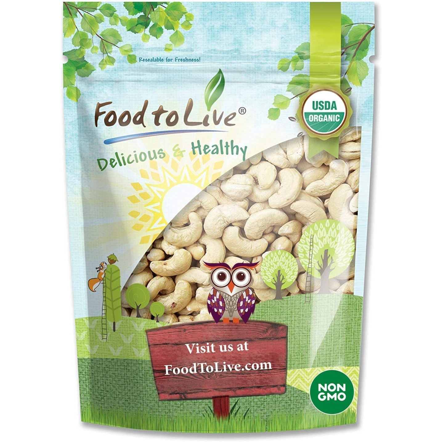 Food To Live - Organic Cashews, 2 Pounds Whole, Unsalted, Non-Gmo, Kosher, Raw, Vegan, Bulk